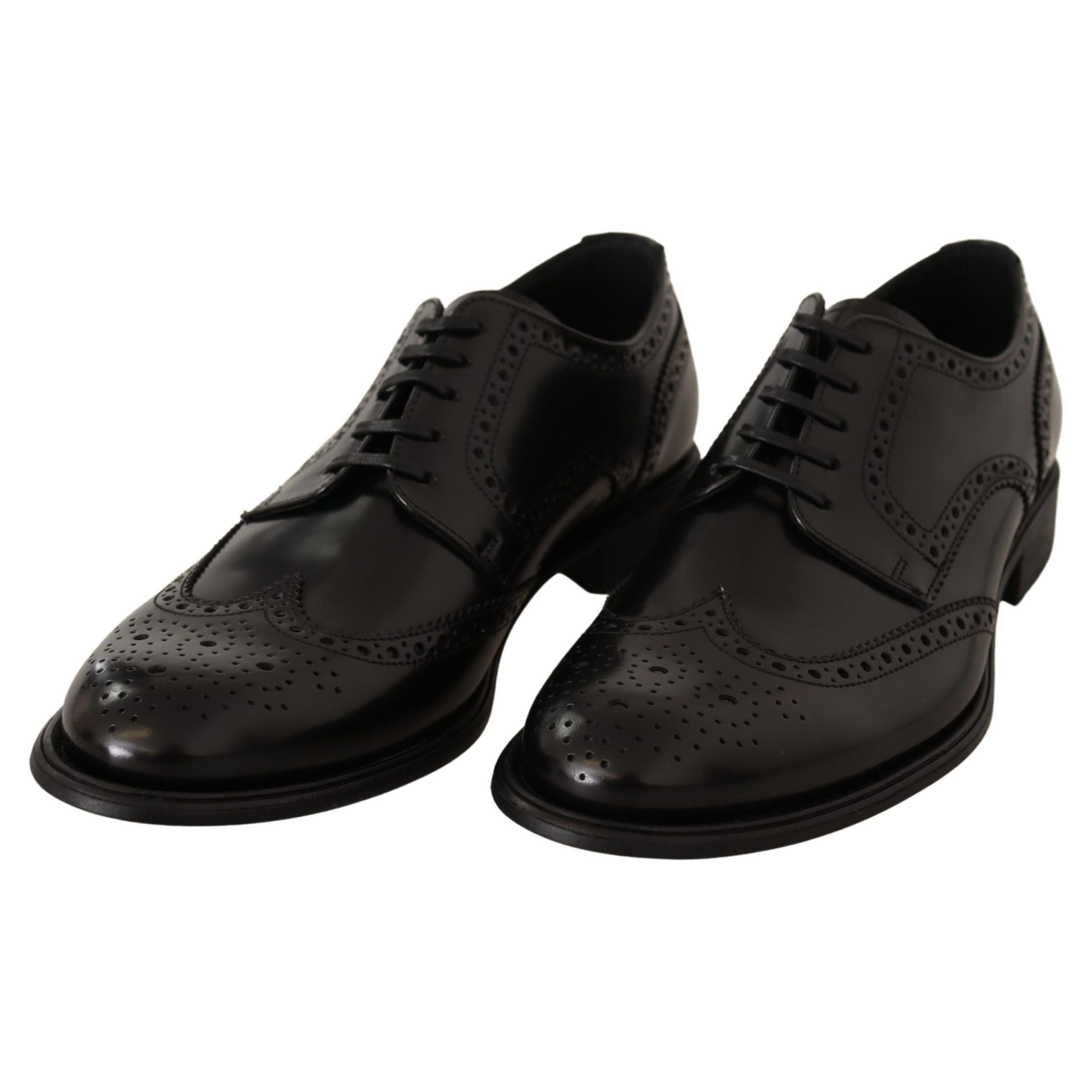 Dolce & Gabbana Black Leather Wingtip Derby Shoes Luxe