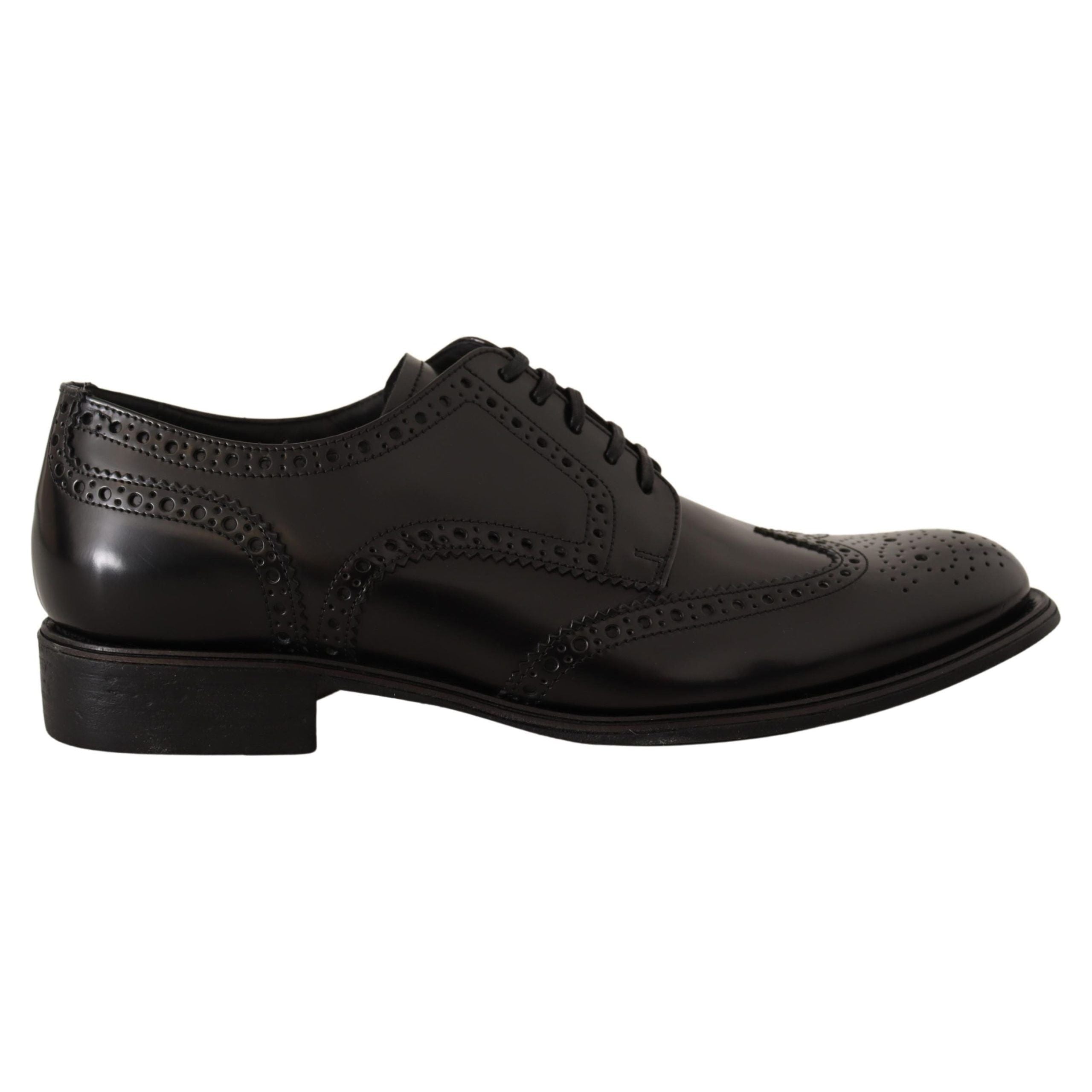 Dolce & Gabbana Black Leather Wingtip Derby Shoes Luxe