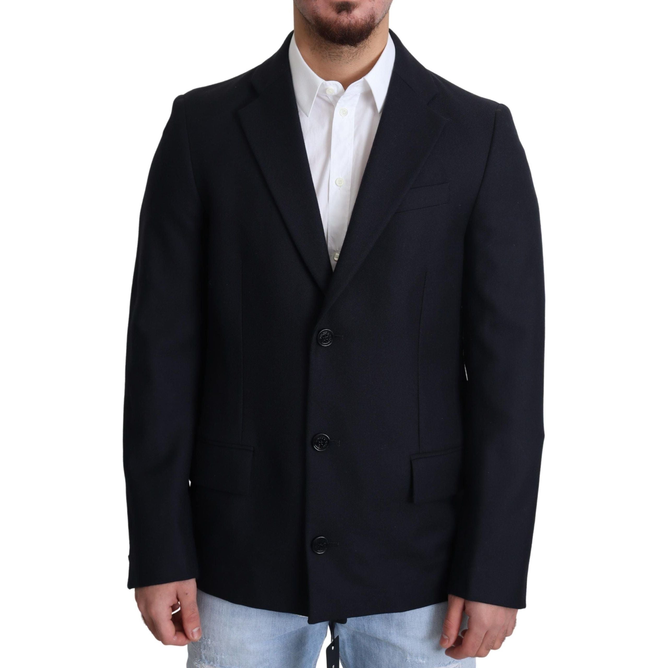 Dolce & Gabbana Dark Blue Virgin Wool Coat