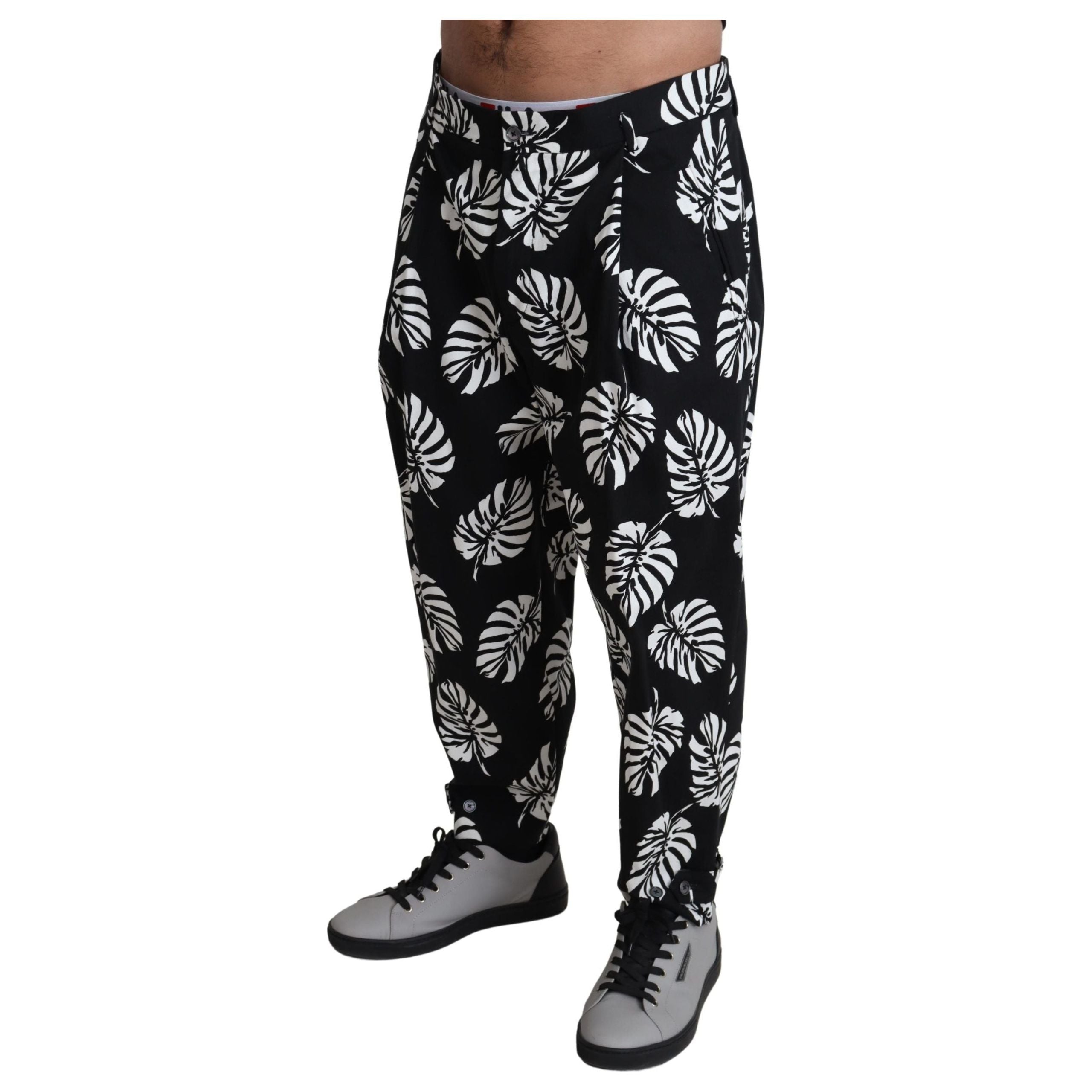 Dolce & Gabbana Black Cotton Elegant Palm Trousers