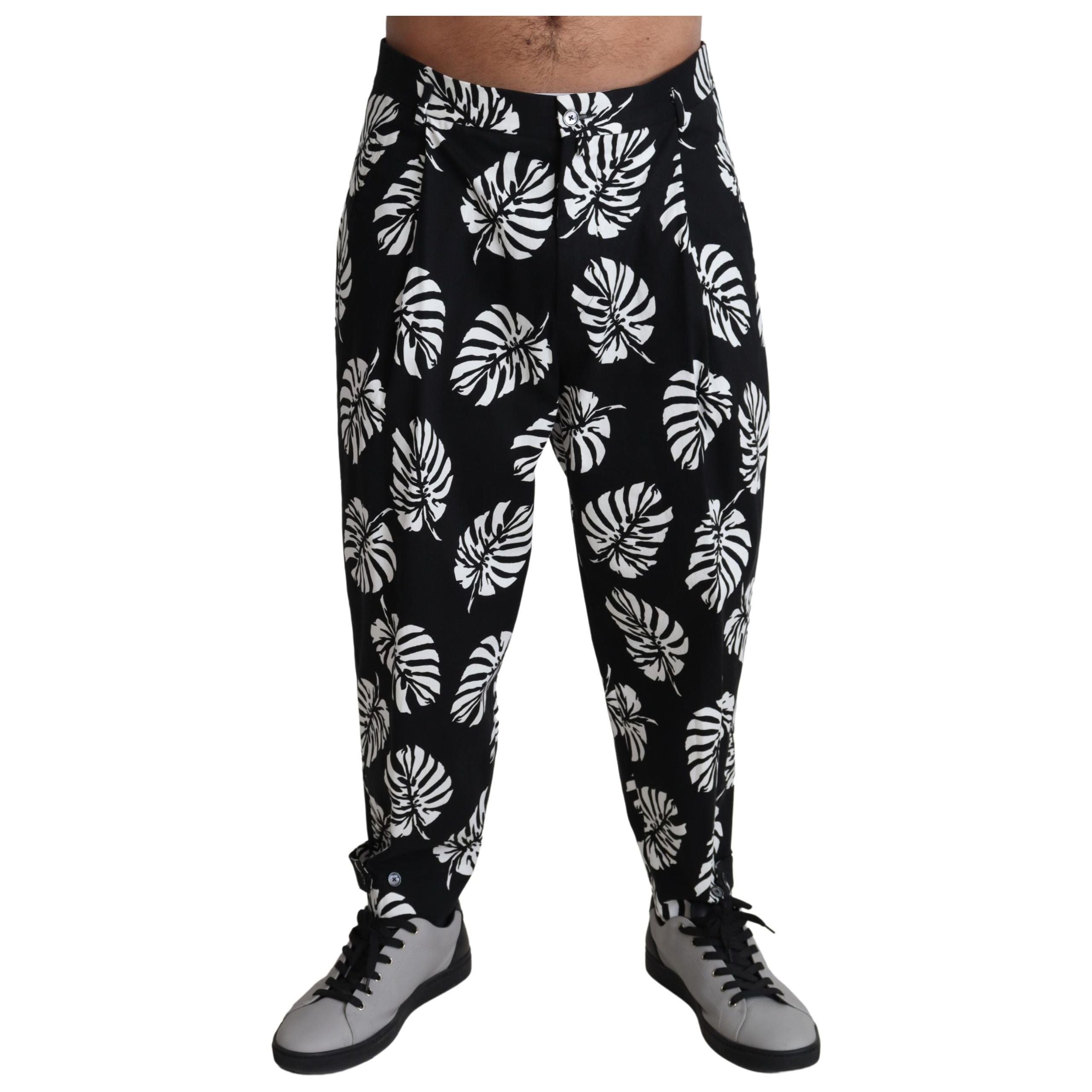 Dolce & Gabbana Black Cotton Elegant Palm Trousers