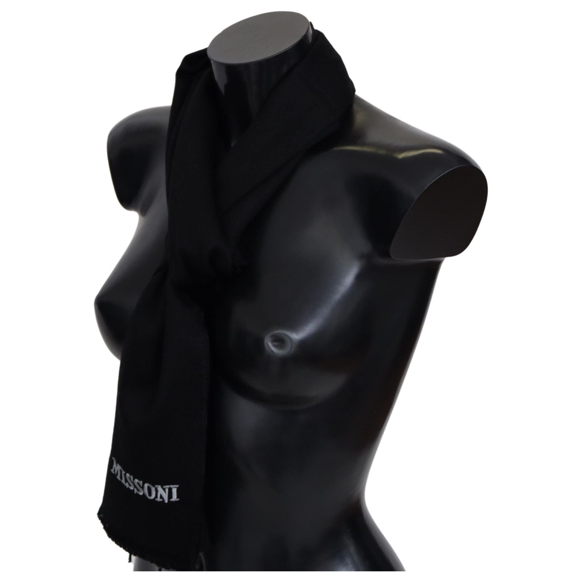 Missoni Black Embroidered Wool Scarf in Luxury Accessory