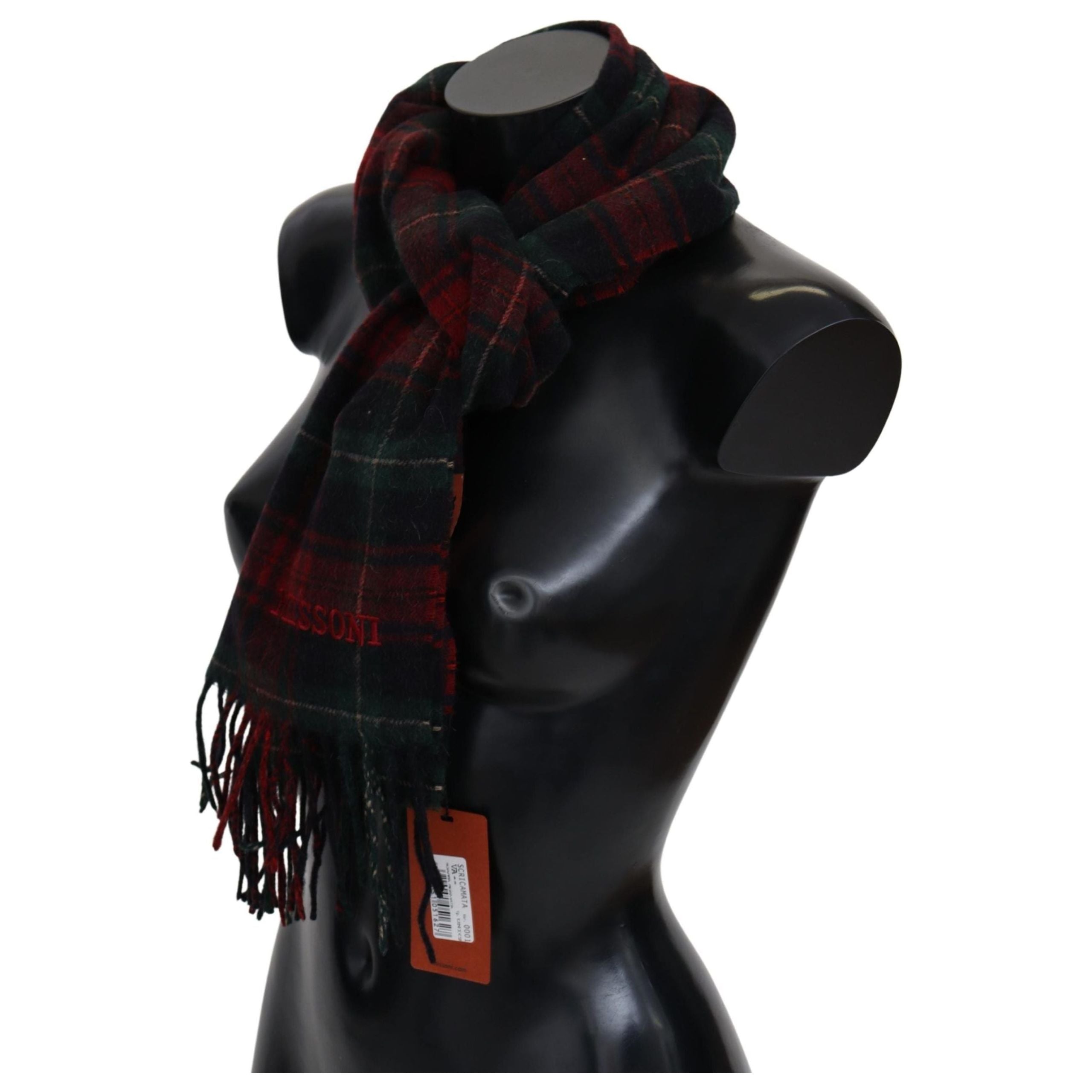 Missoni Multi Check Wool Scarf with Logo Embroidery