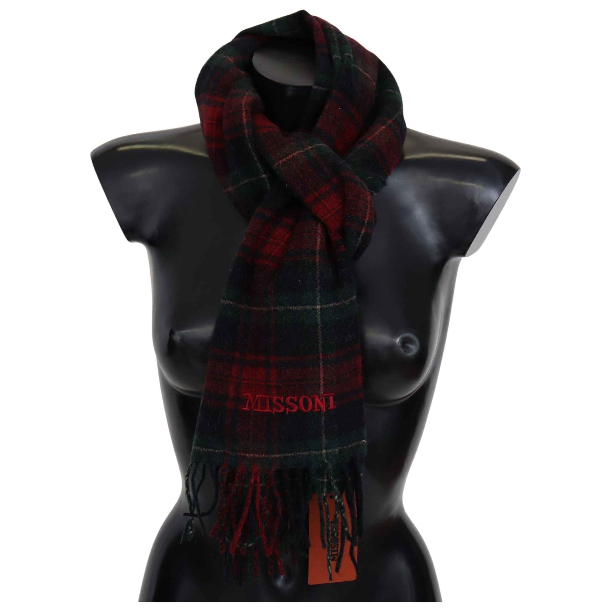 Missoni Multi Check Wool Scarf with Logo Embroidery