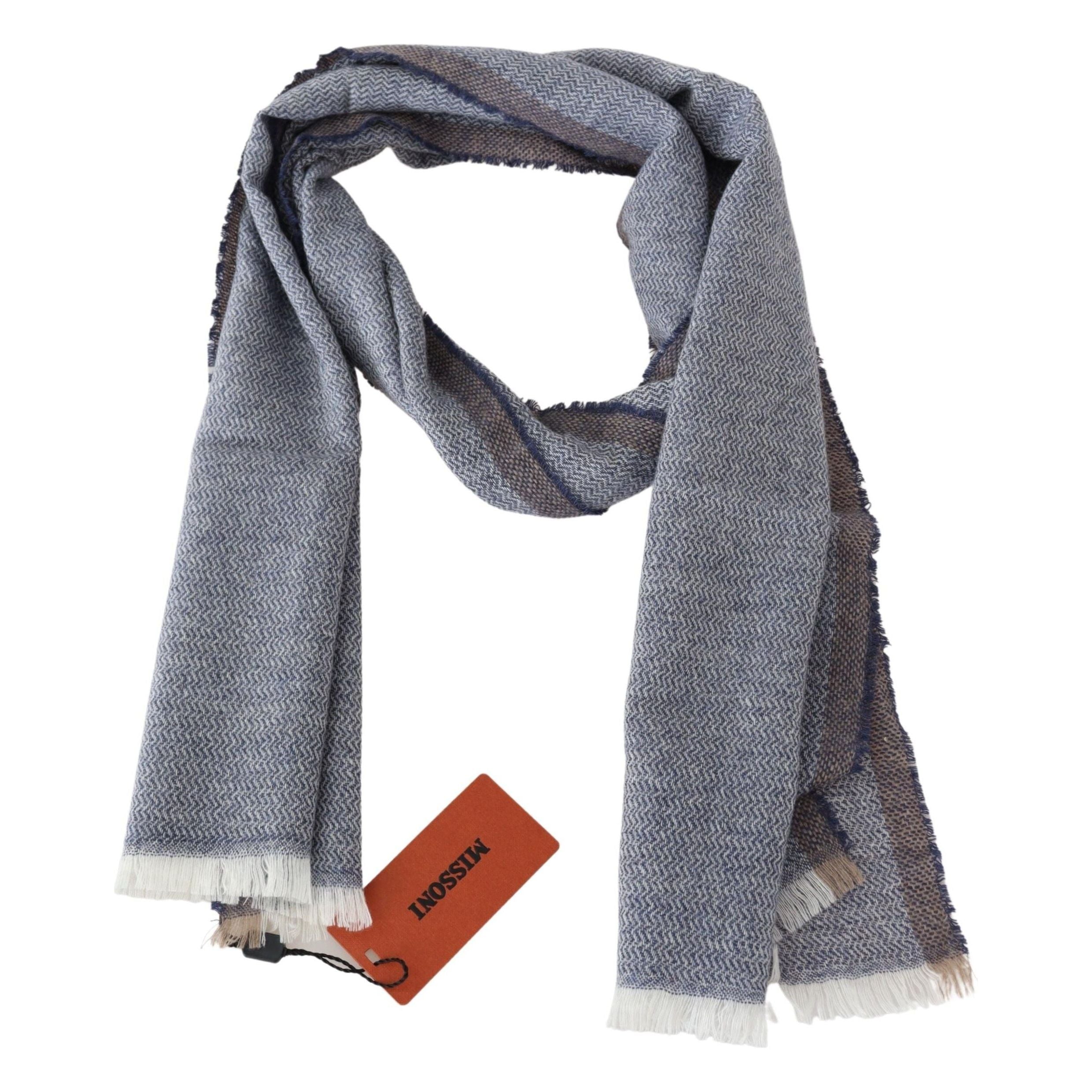 Missoni Gray Wool Scarf with Stripes and Fringes