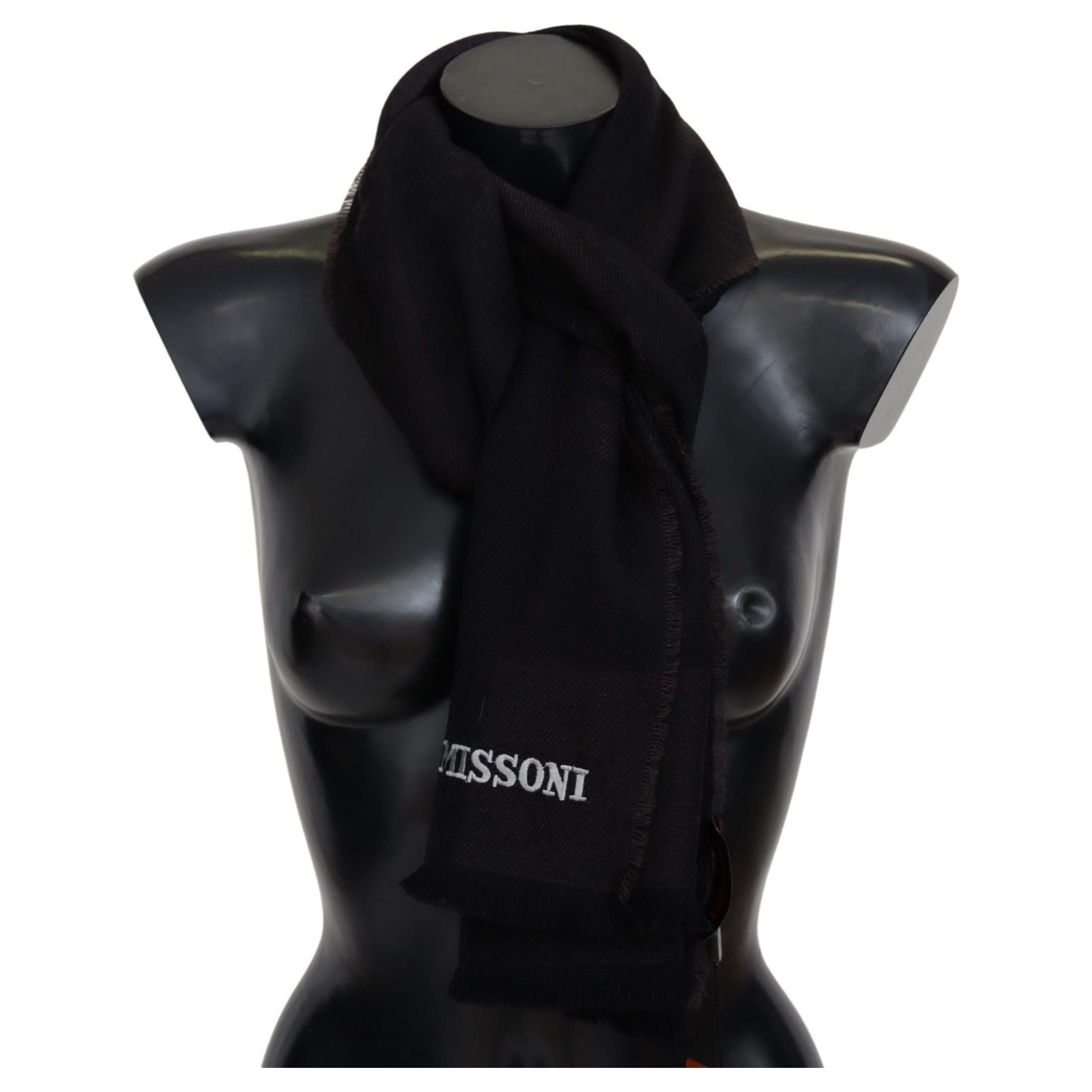 Missoni Black Wool Scarf with Logo Embroidery