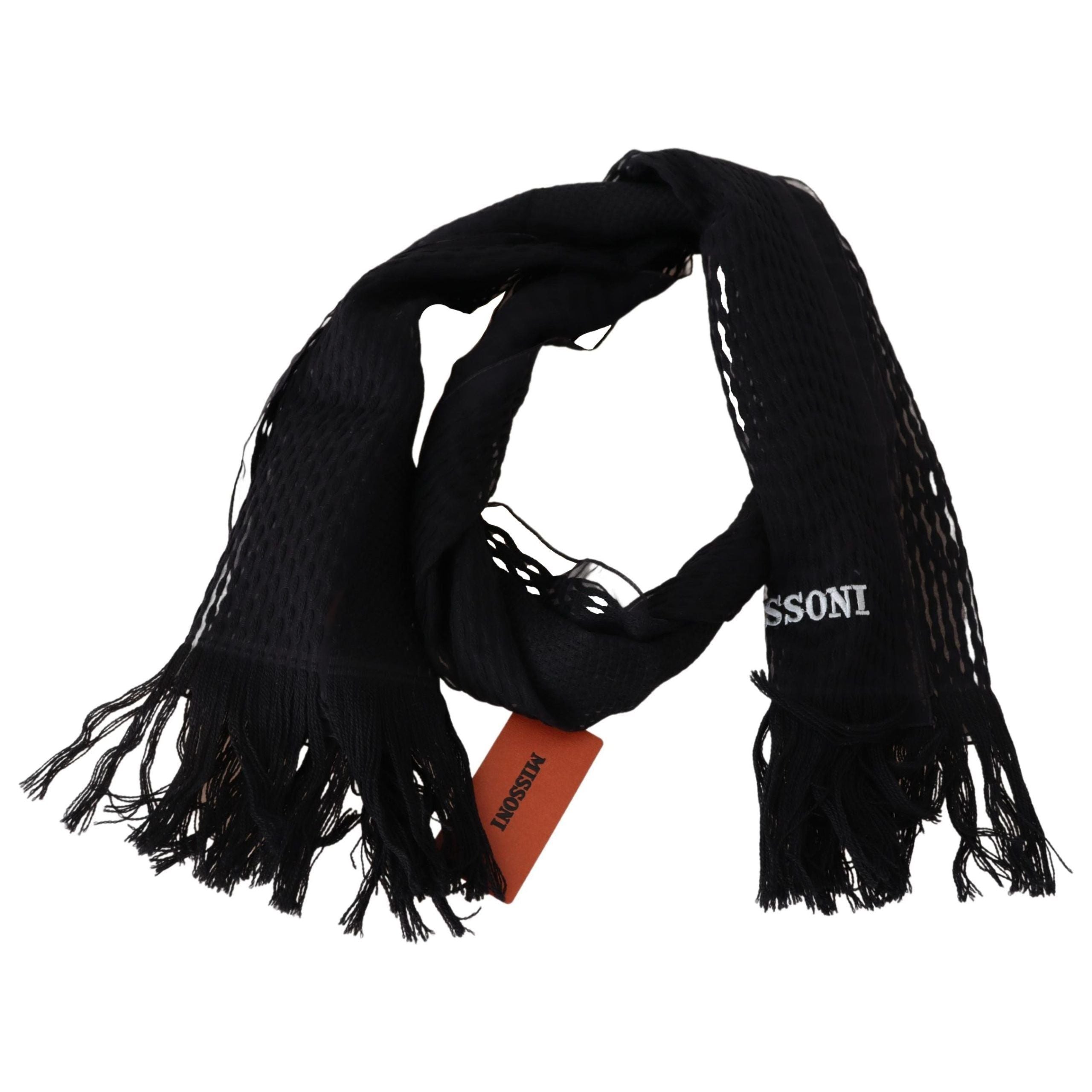 Missoni Black Wool Silk Unisex Scarf for Sophisticated Style
