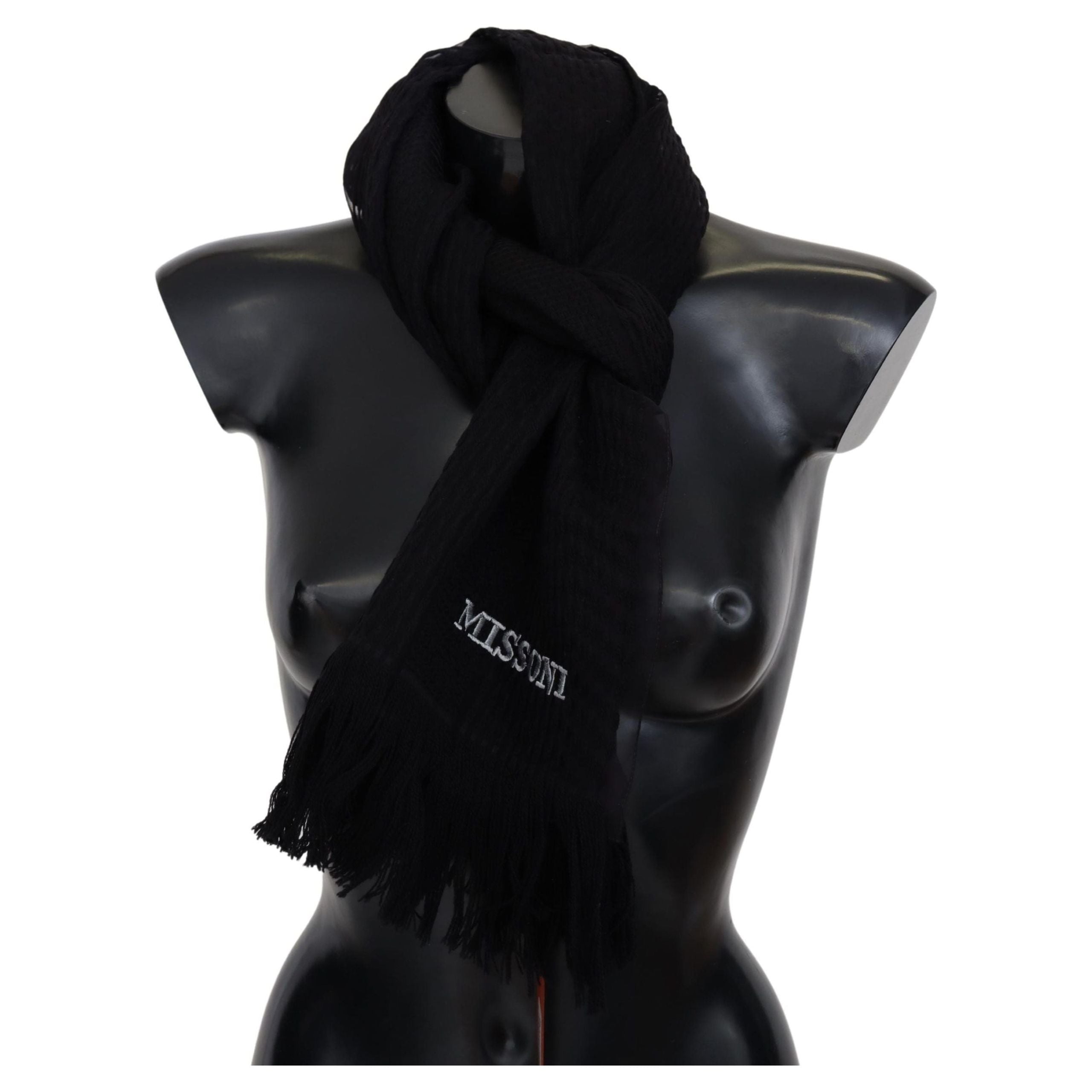 Missoni Black Wool Silk Unisex Scarf for Sophisticated Style