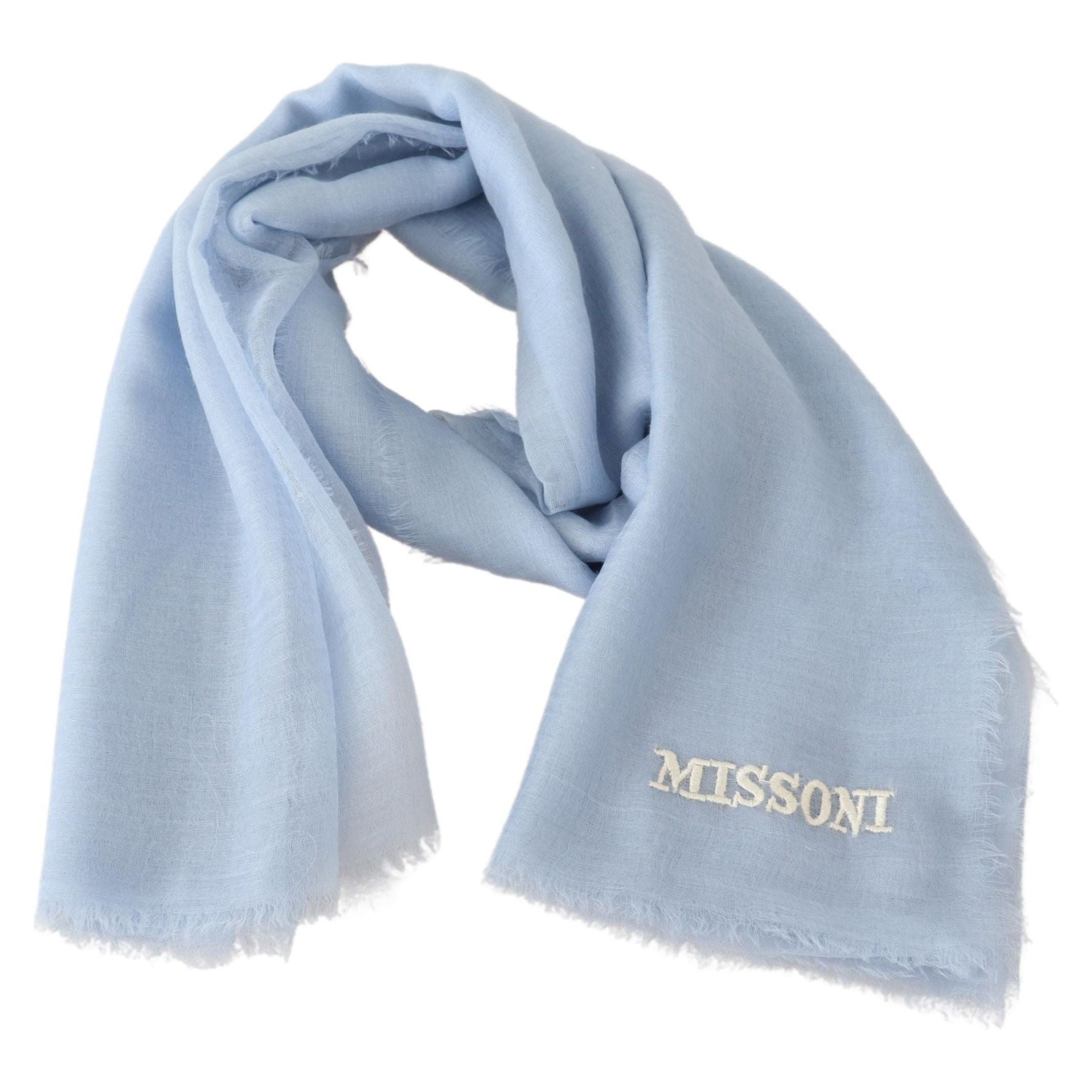 Missoni Light-Blue Cashmere Scarf with Fringes