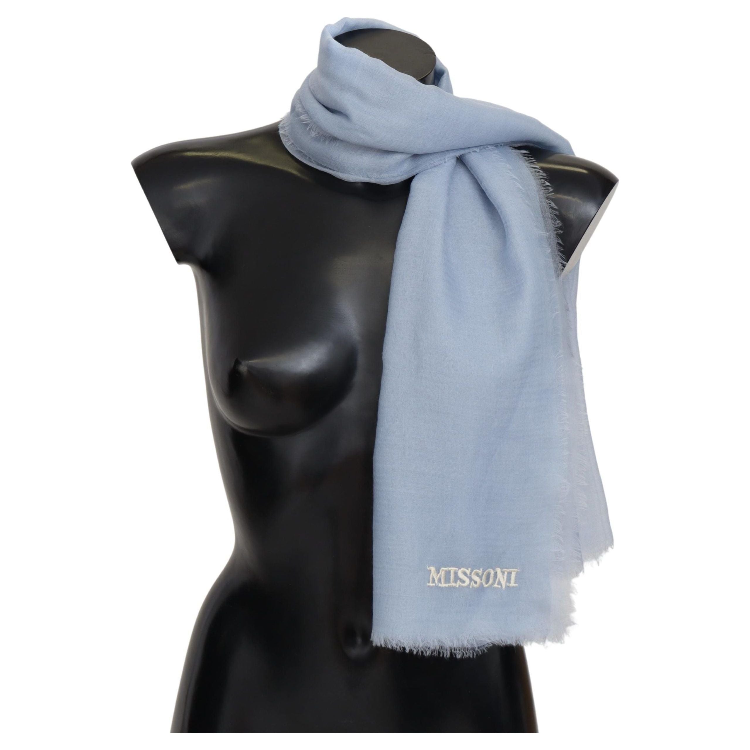Missoni Light-Blue Cashmere Scarf with Fringes