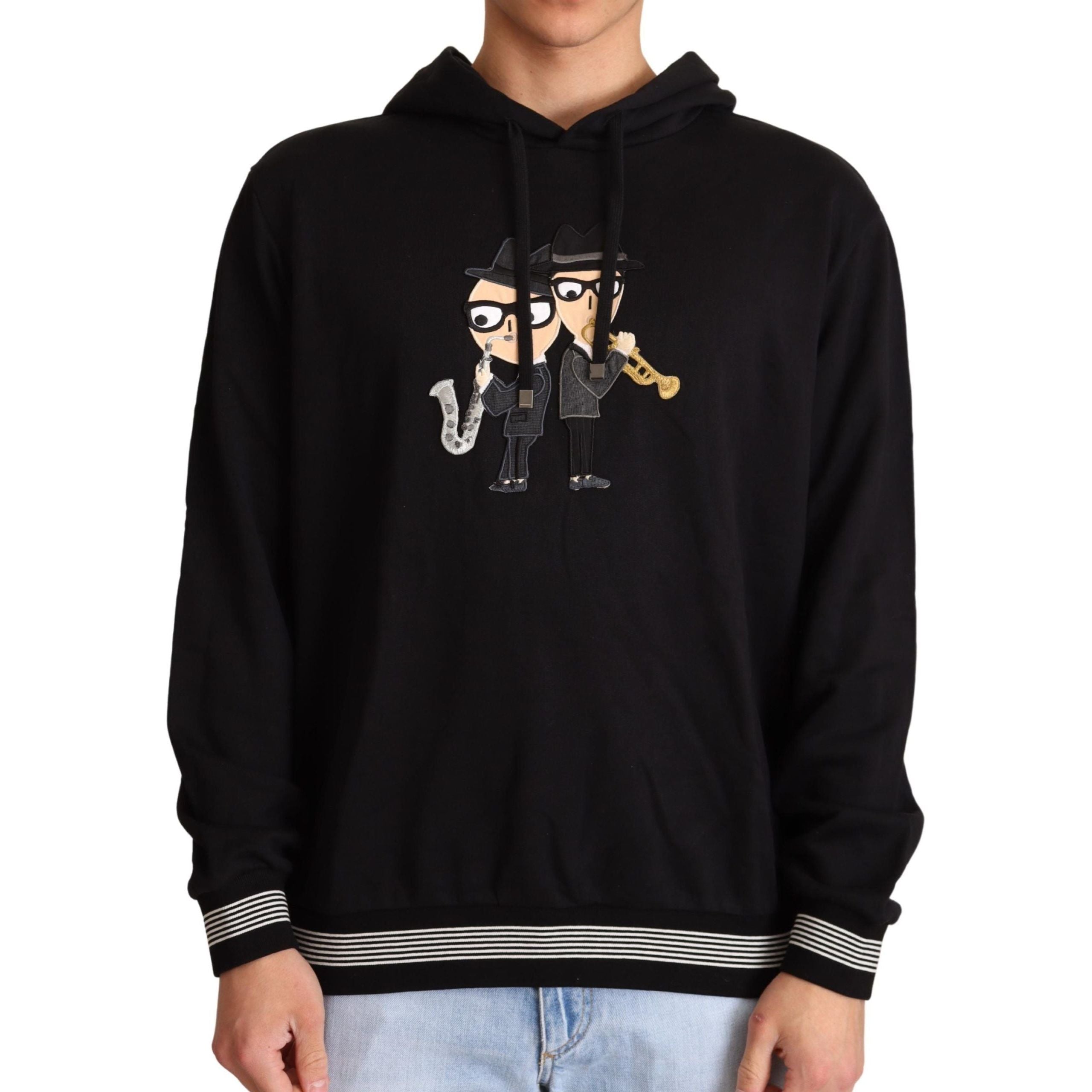 Dolce & Gabbana Black Cotton Elegant Embroidered Sweater