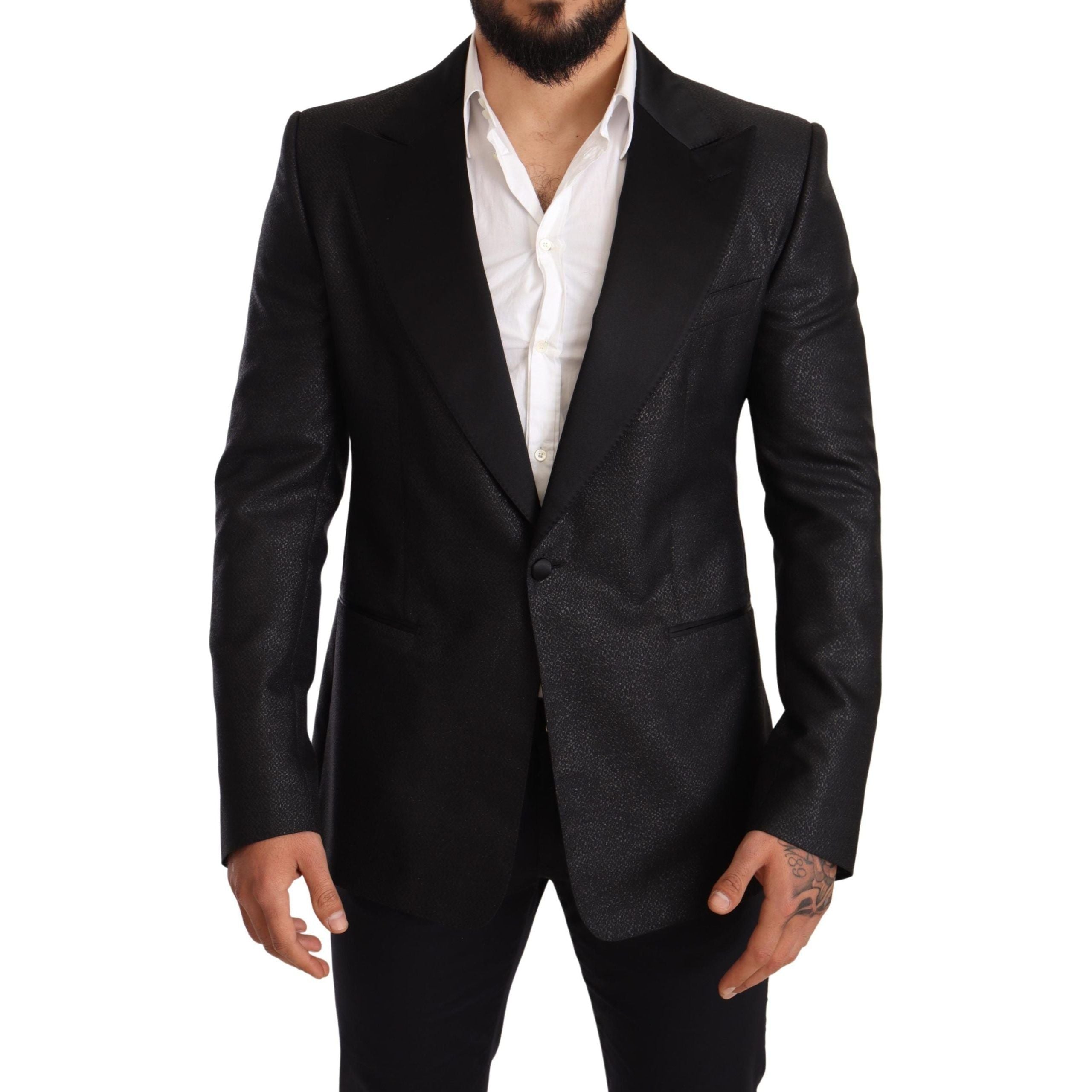 Dolce & Gabbana Black Metallic Silk Blazer Jacket
