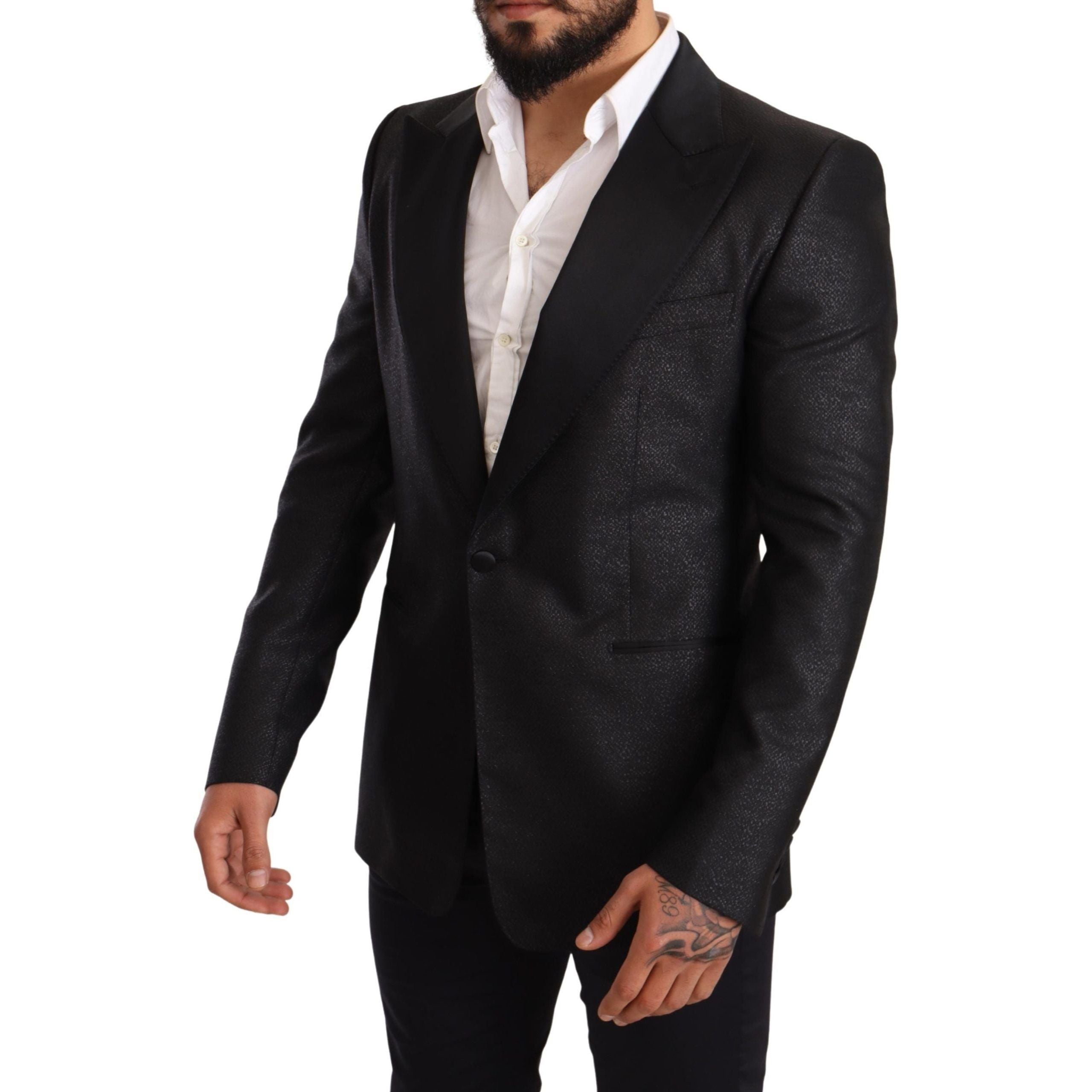 Dolce & Gabbana Black Metallic Silk Blazer Jacket
