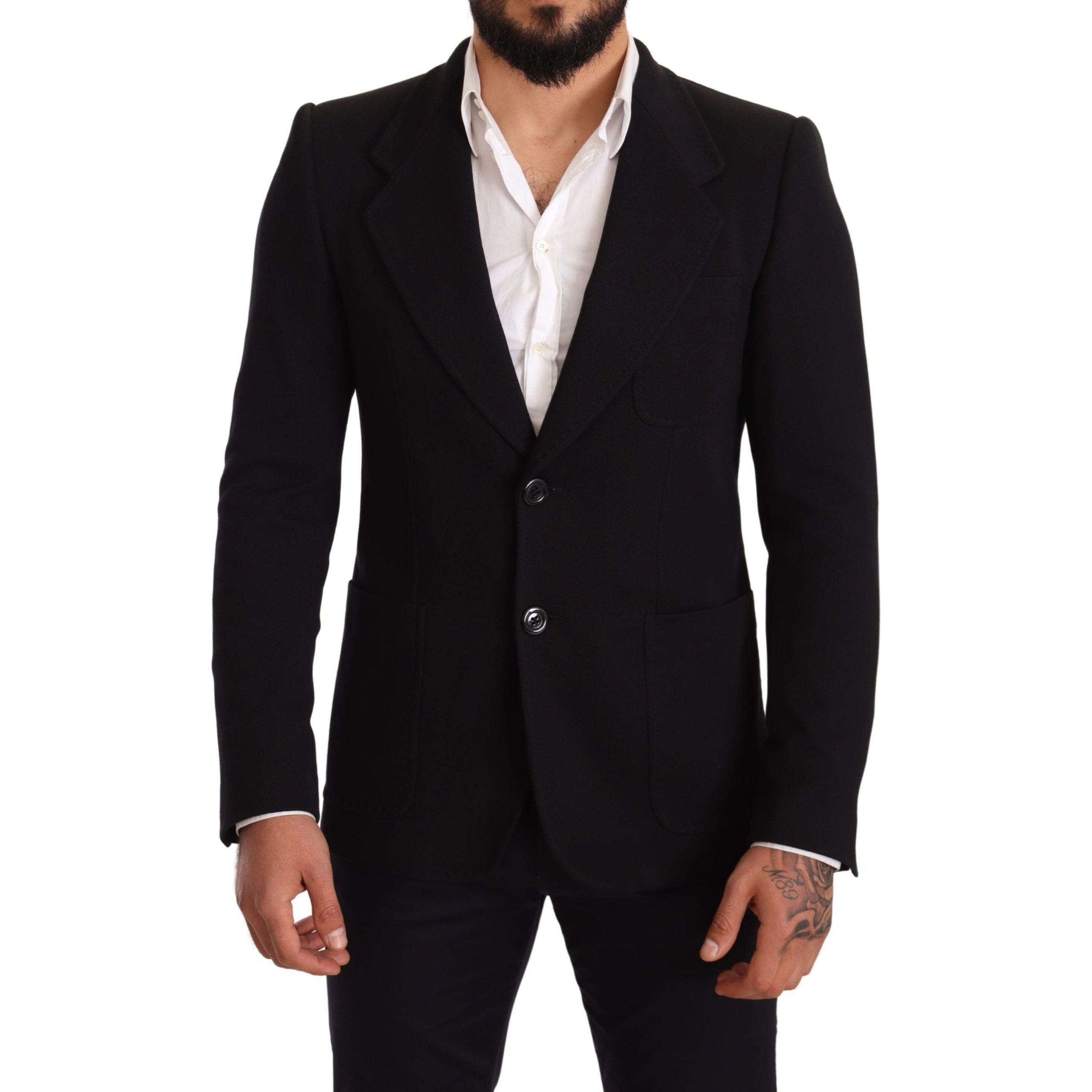 Dolce & Gabbana Black Cotton Elegant Slim Fit Blazer