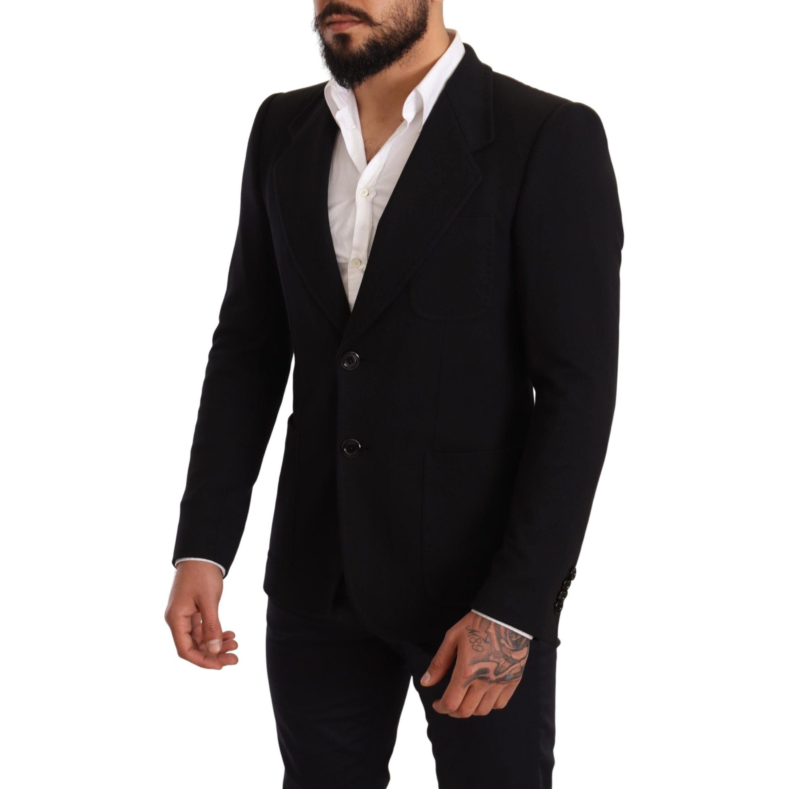 Dolce & Gabbana Black Cotton Elegant Slim Fit Blazer