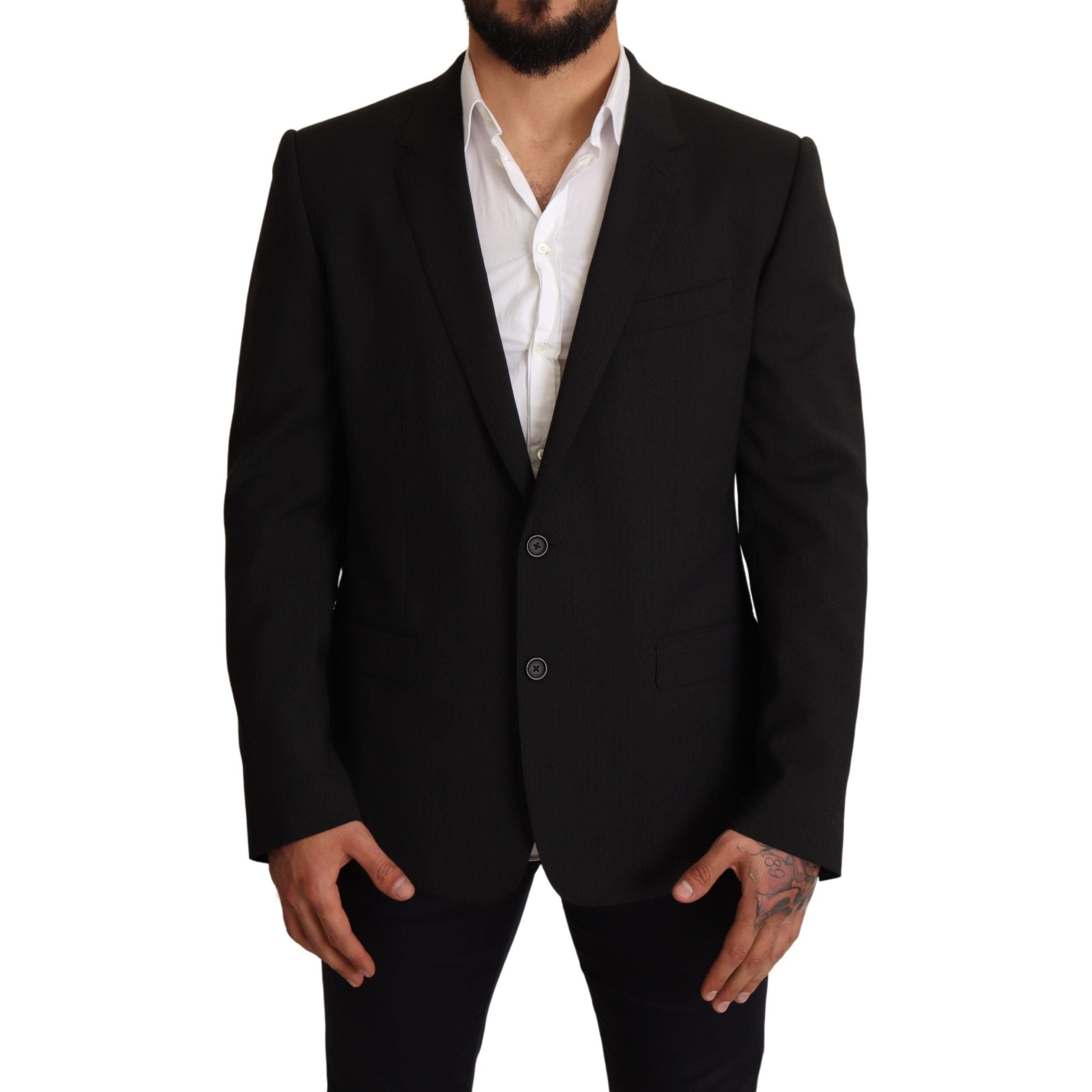 Dolce & Gabbana Black Wool Slim Fit Martini Blazer Jacket