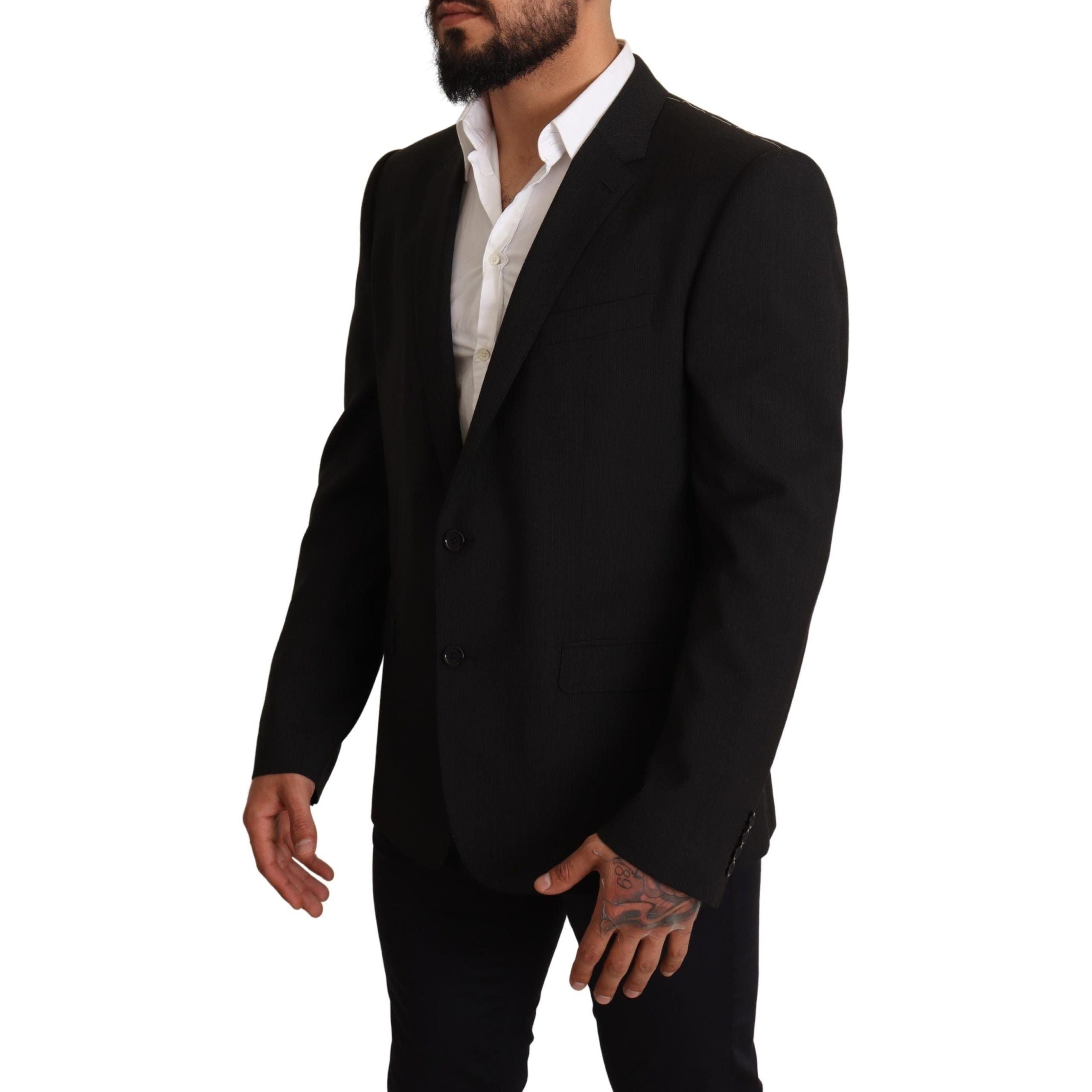 Dolce & Gabbana Black Wool Slim Fit Martini Blazer Jacket