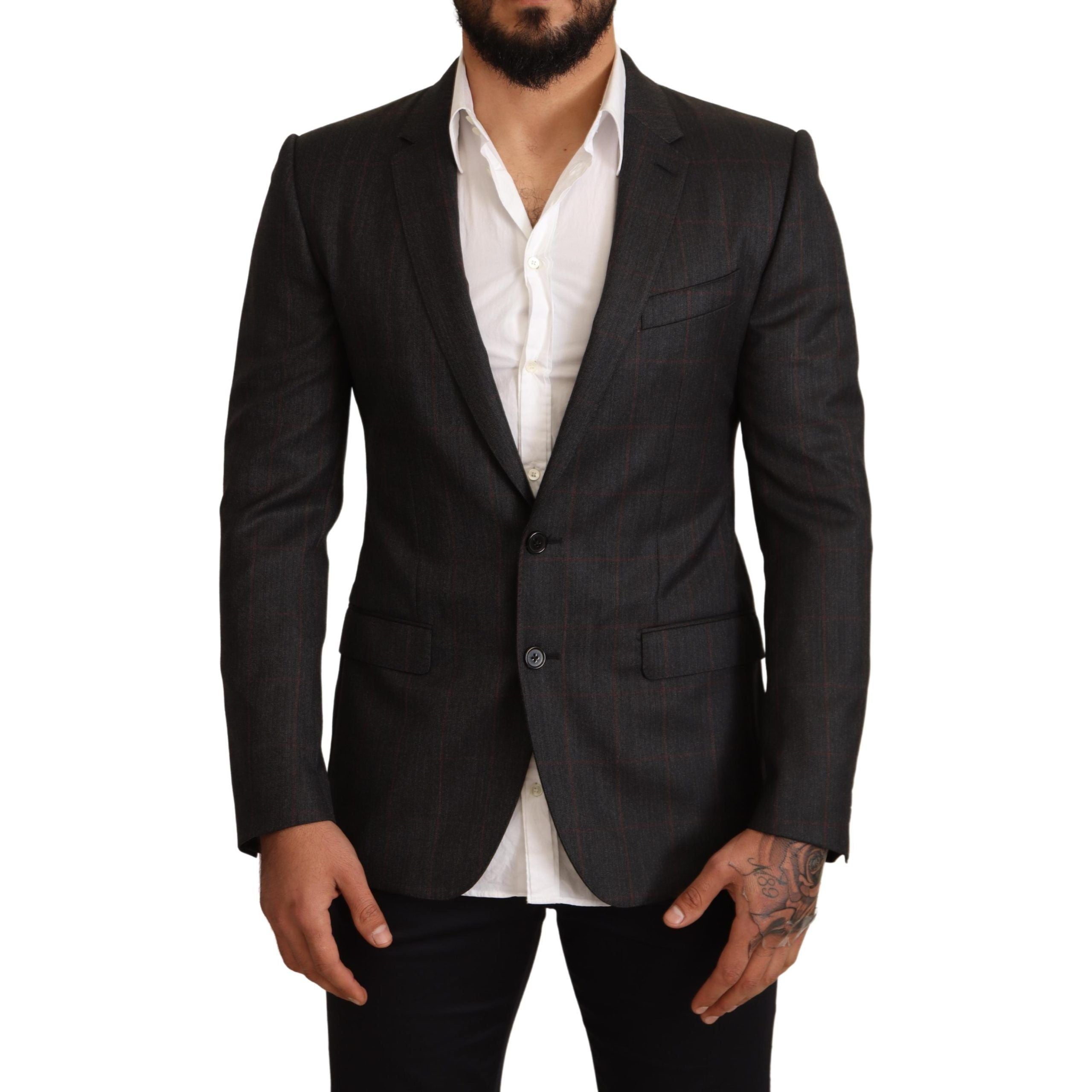 Dolce & Gabbana Gray Wool Check Martini Blazer