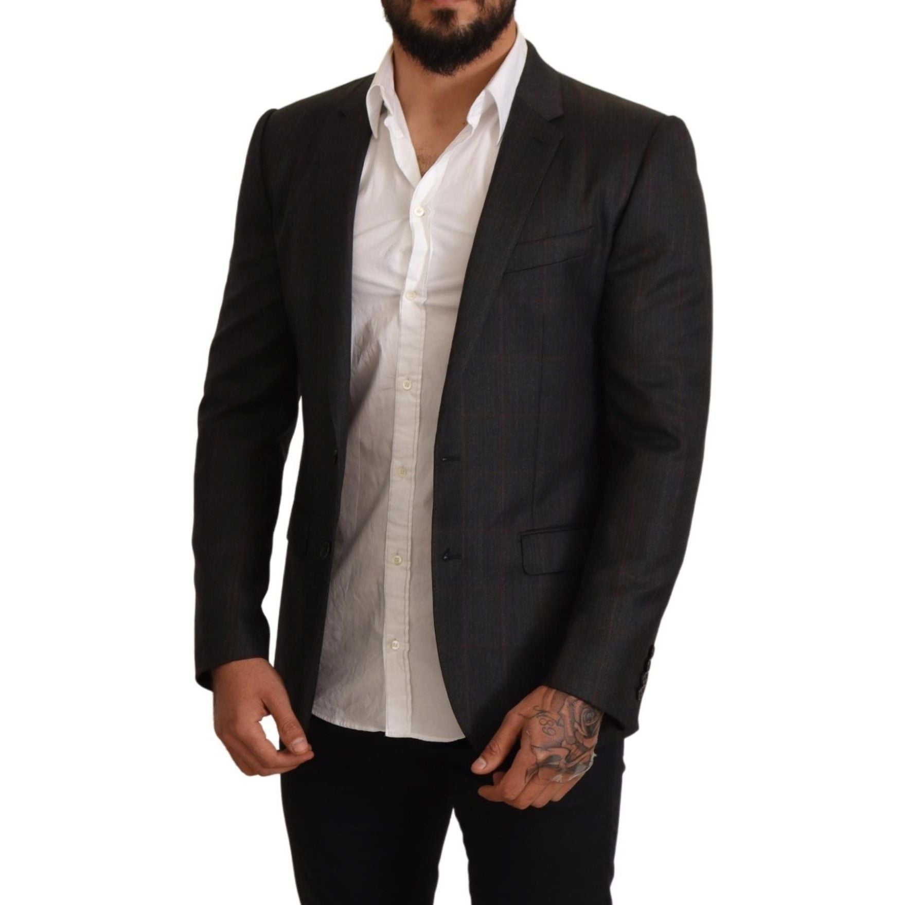 Dolce & Gabbana Gray Wool Check Martini Blazer