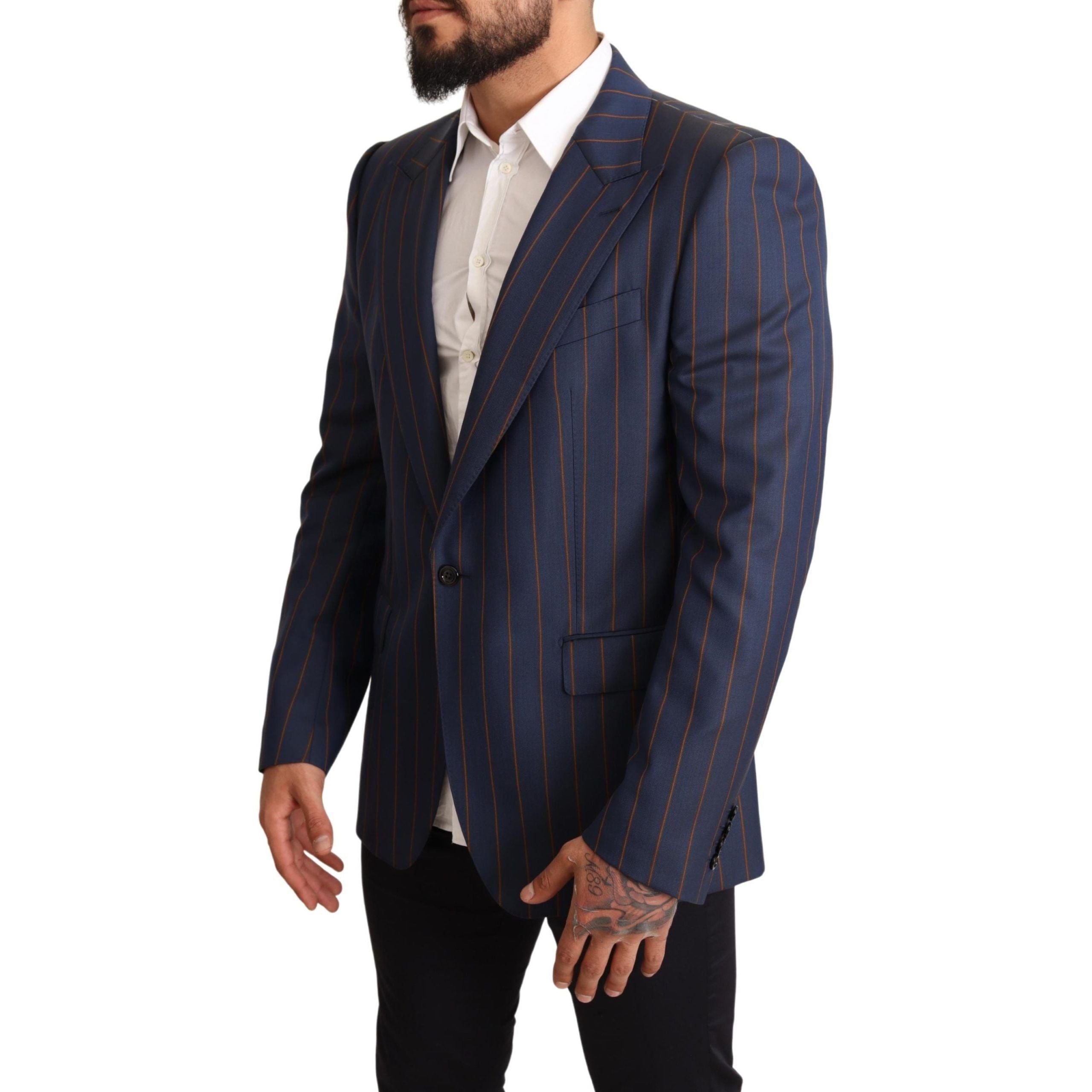 Dolce & Gabbana Blue Wool Slim Fit Striped Blazer