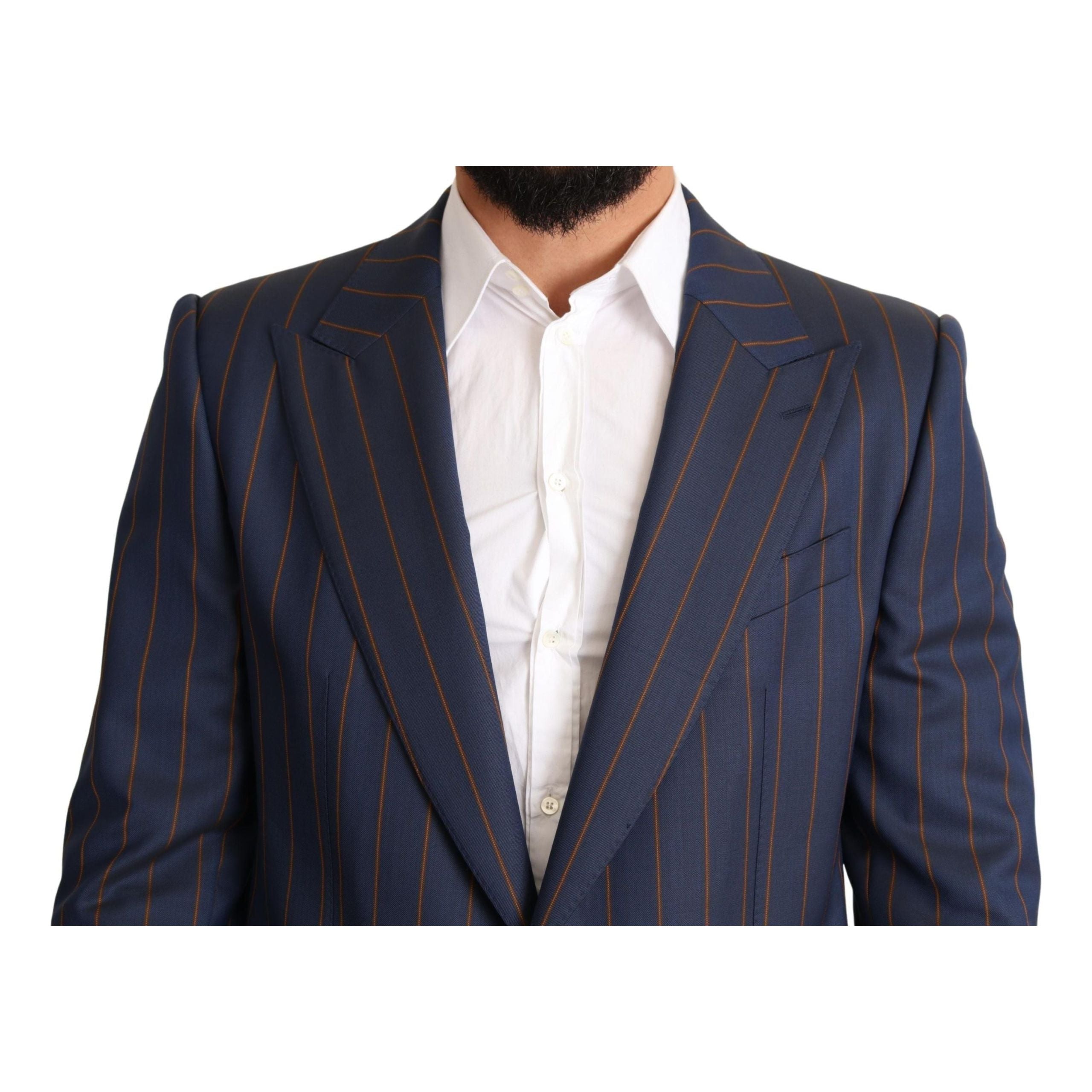 Dolce & Gabbana Blue Wool Slim Fit Striped Blazer