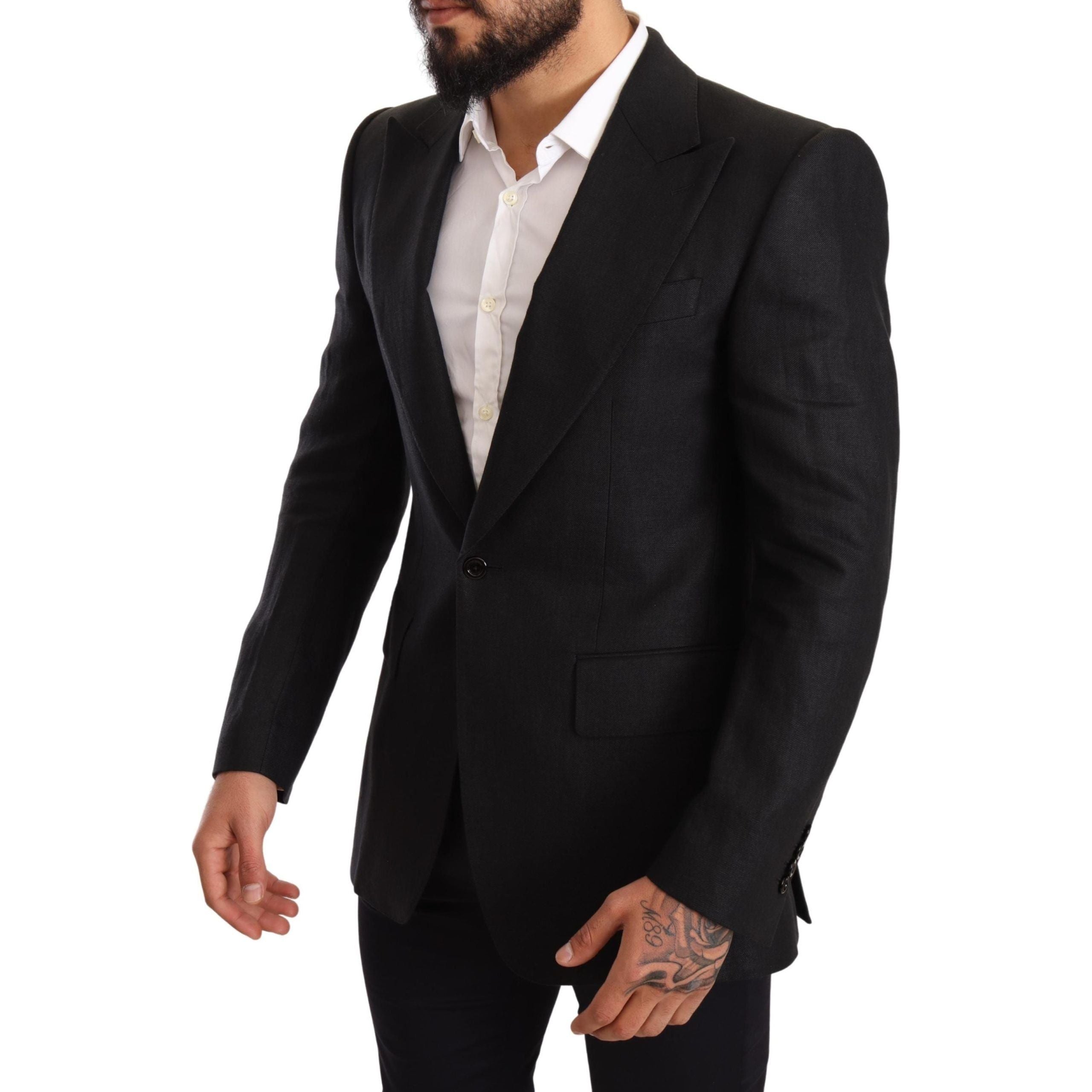 Dolce & Gabbana Black Linen Slim Fit Blazer