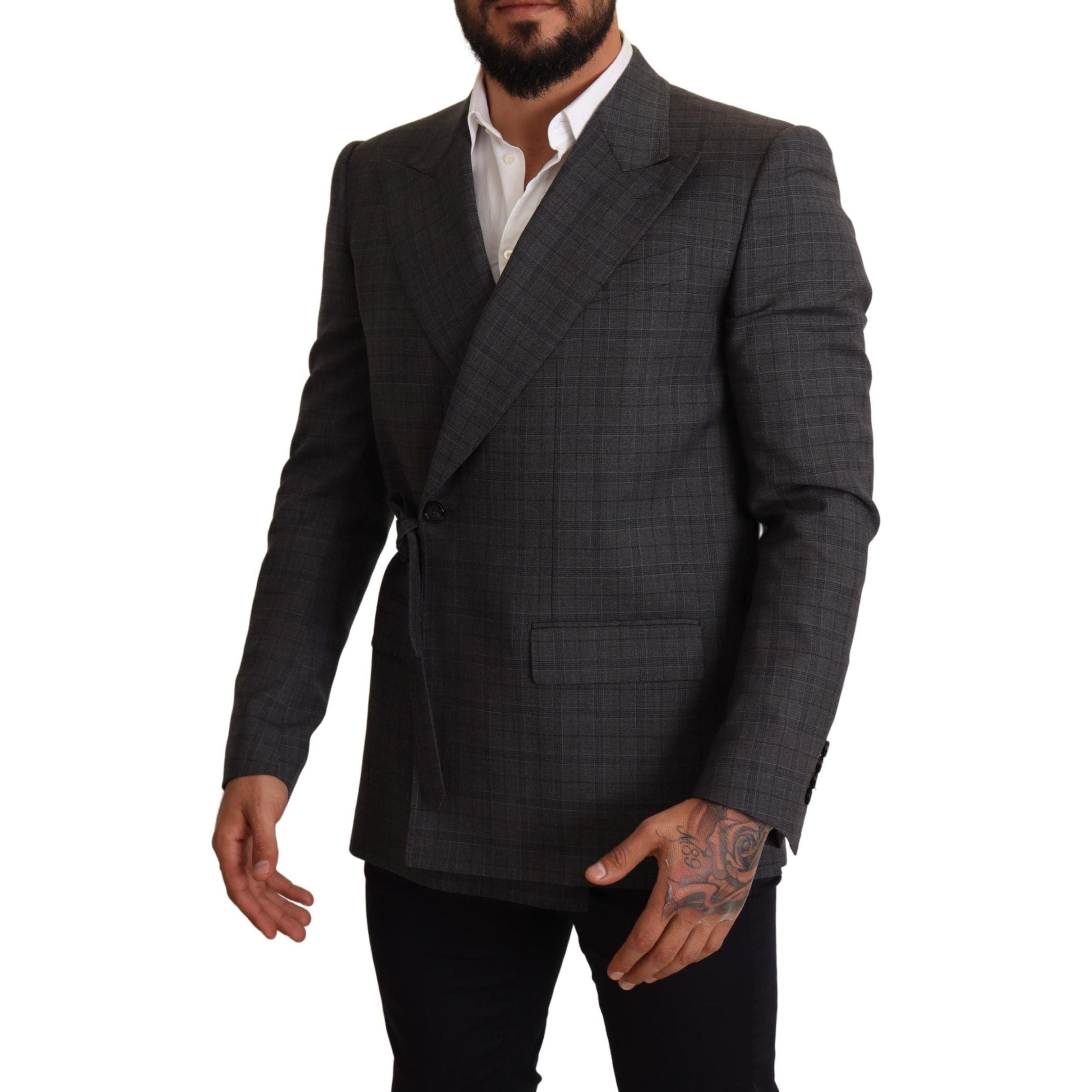 Dolce & Gabbana Gray Wool Check Double-Breasted Blazer