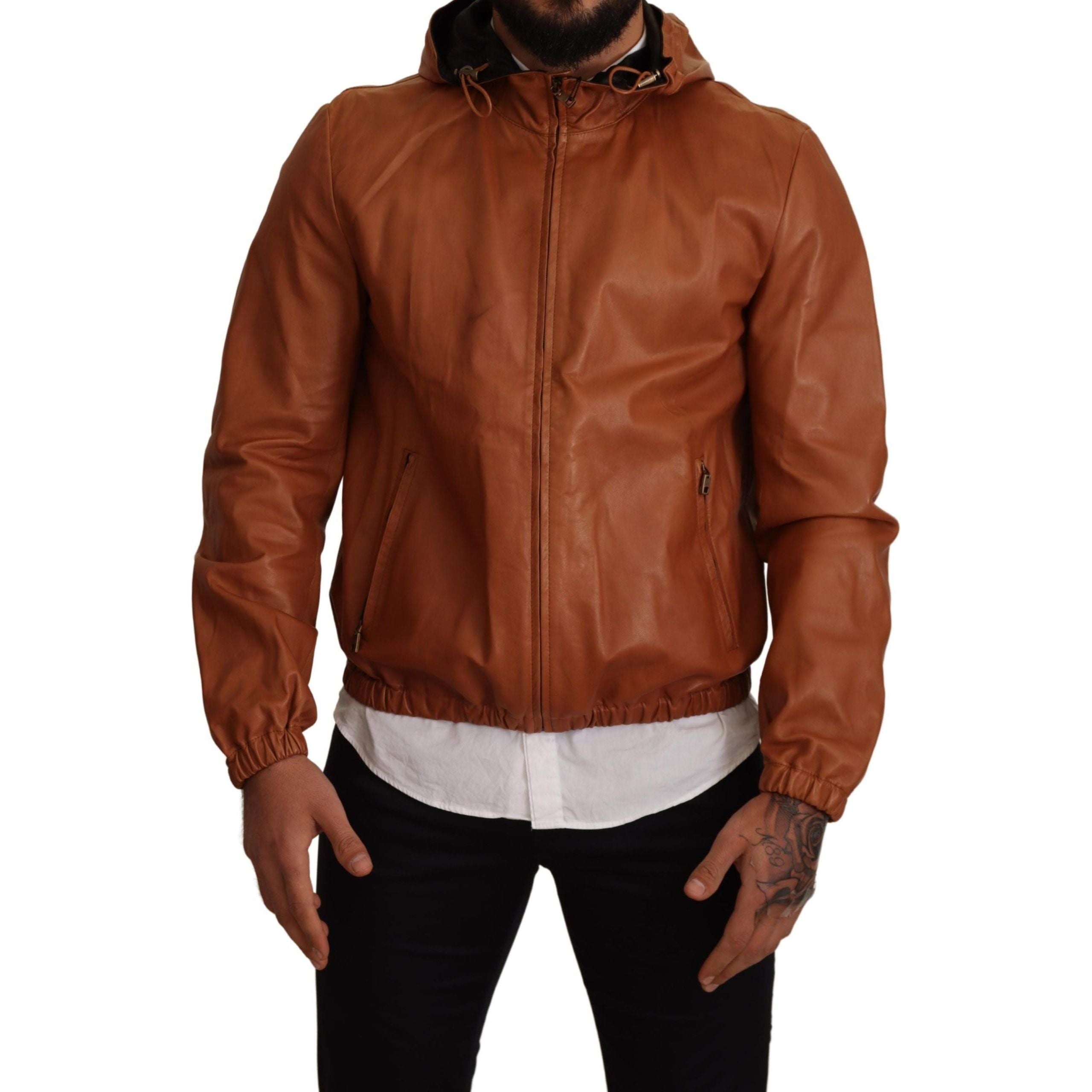 Dolce & Gabbana Brown Leather Bomber Jacket