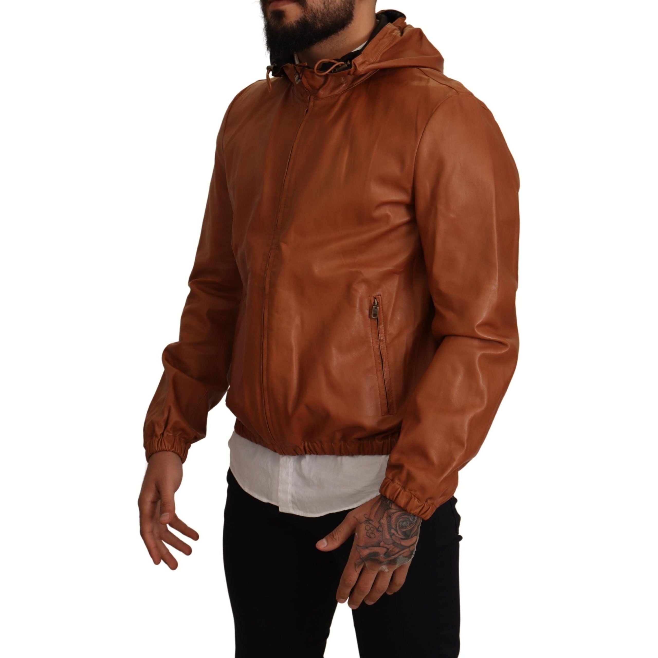 Dolce & Gabbana Brown Leather Bomber Jacket