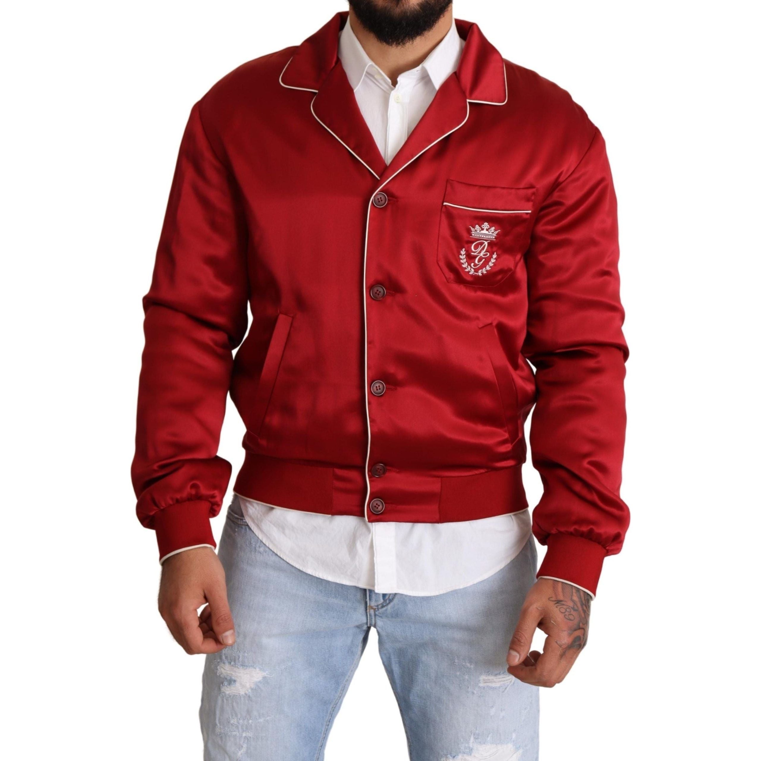Dolce & Gabbana Red Silk Bomber Jacket Elegance
