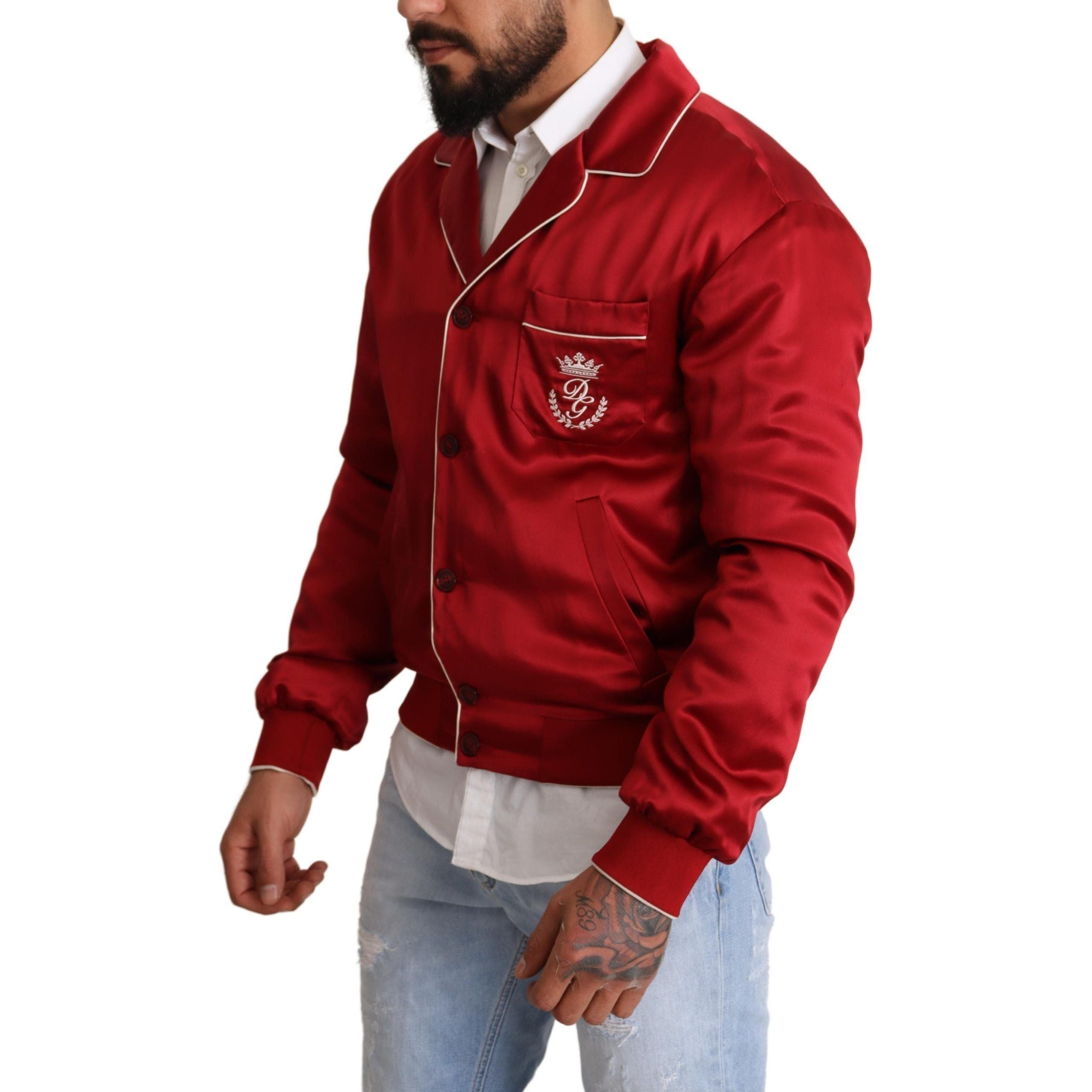 Dolce & Gabbana Red Silk Bomber Jacket Elegance