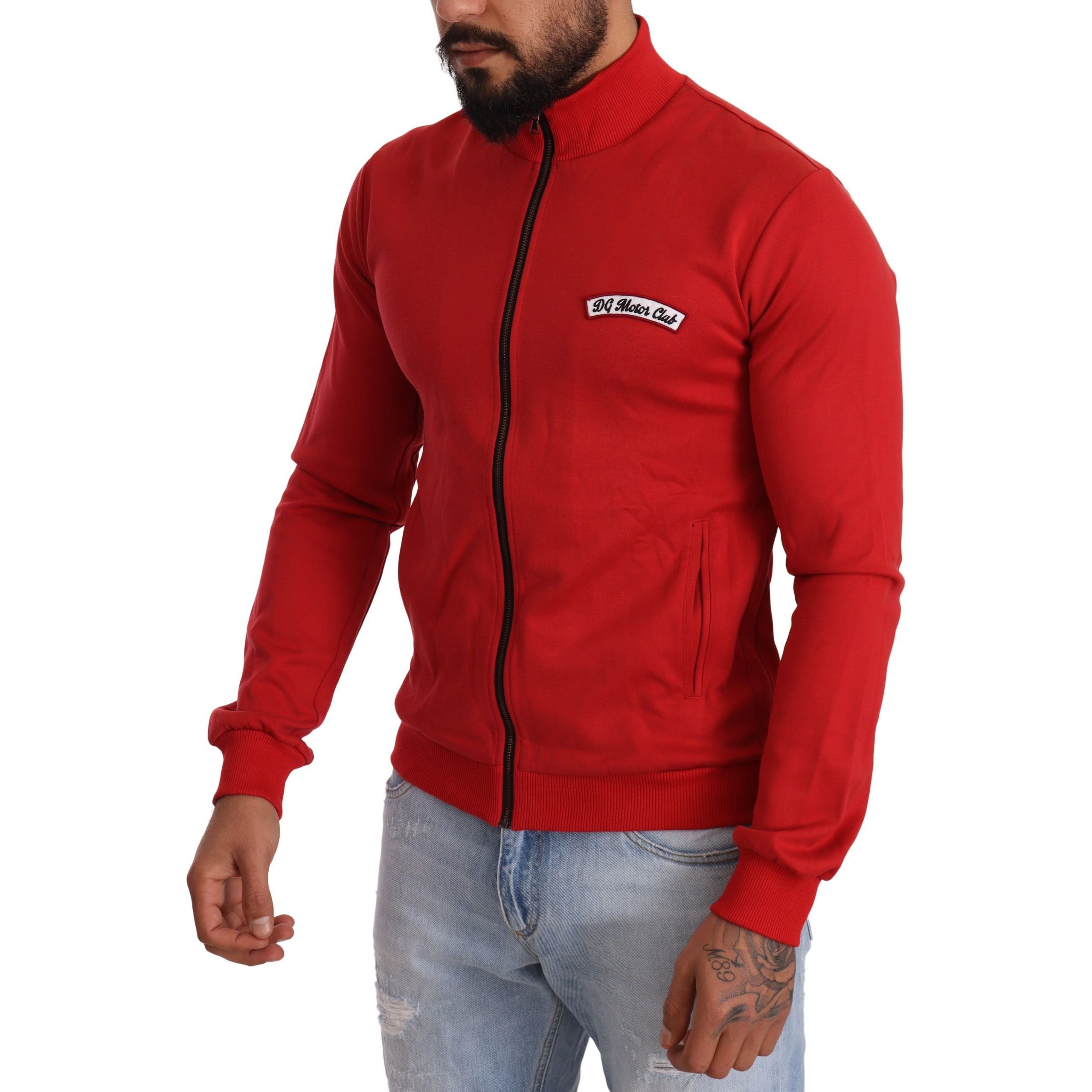 Dolce & Gabbana Red Cotton Sweater with DG Motor Club Motif