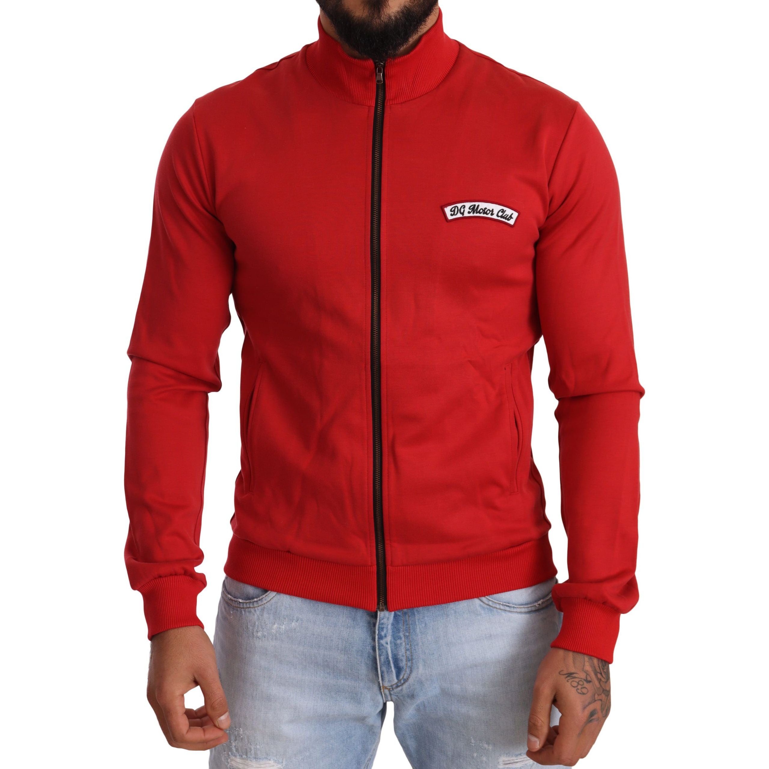 Dolce & Gabbana Red Cotton Sweater with DG Motor Club Motif