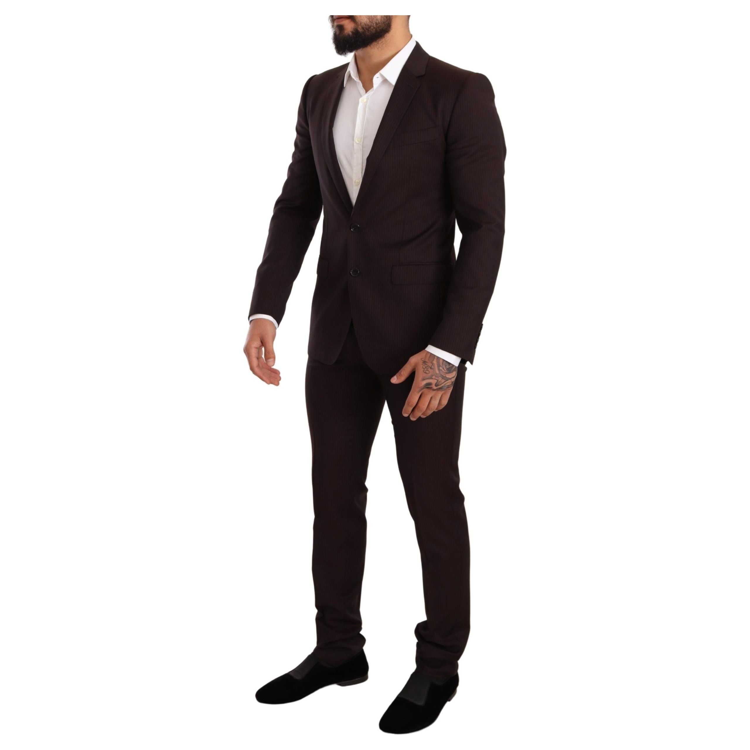 Dolce & Gabbana Bordeaux Wool Striped Martini Suit