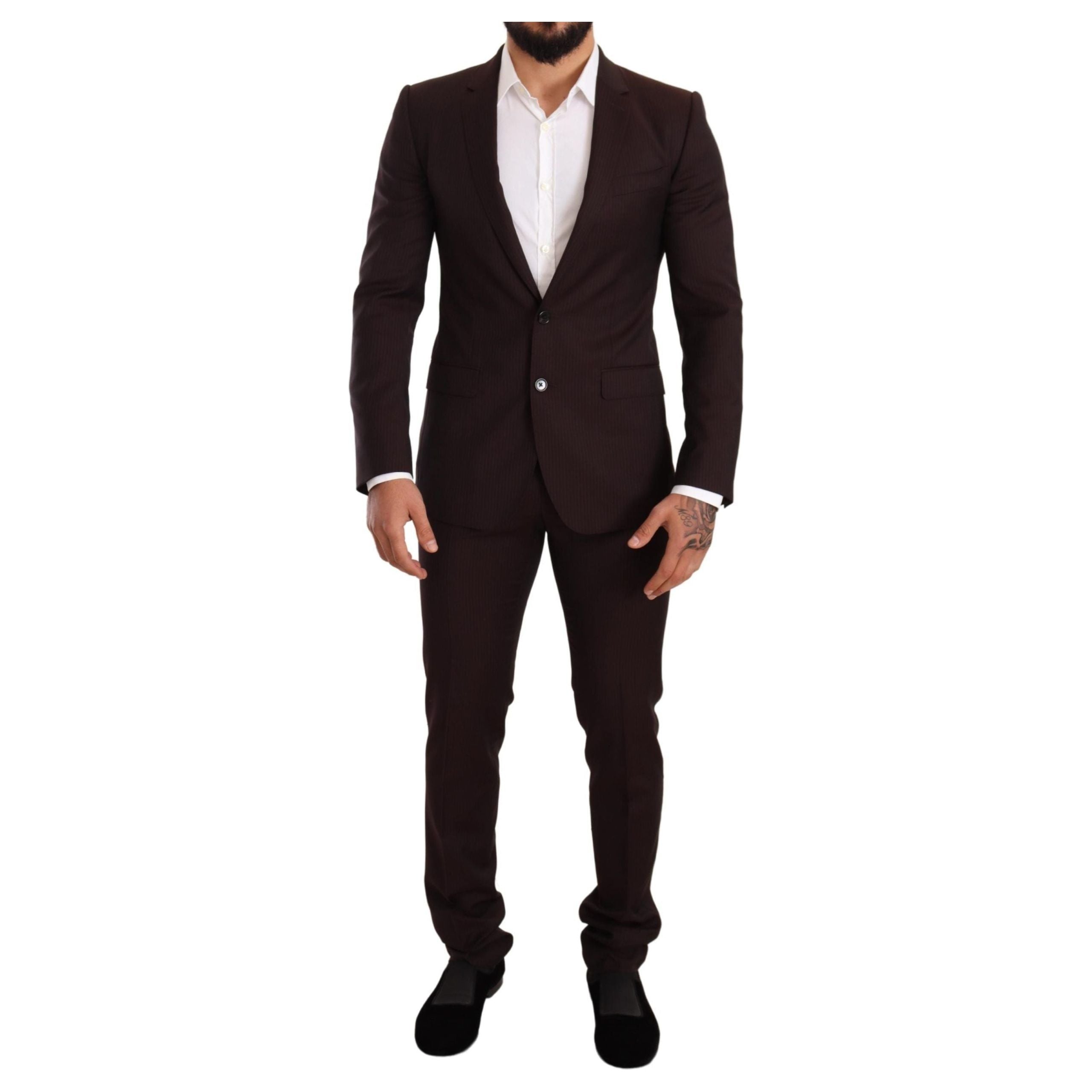 Dolce & Gabbana Bordeaux Wool Striped Martini Suit