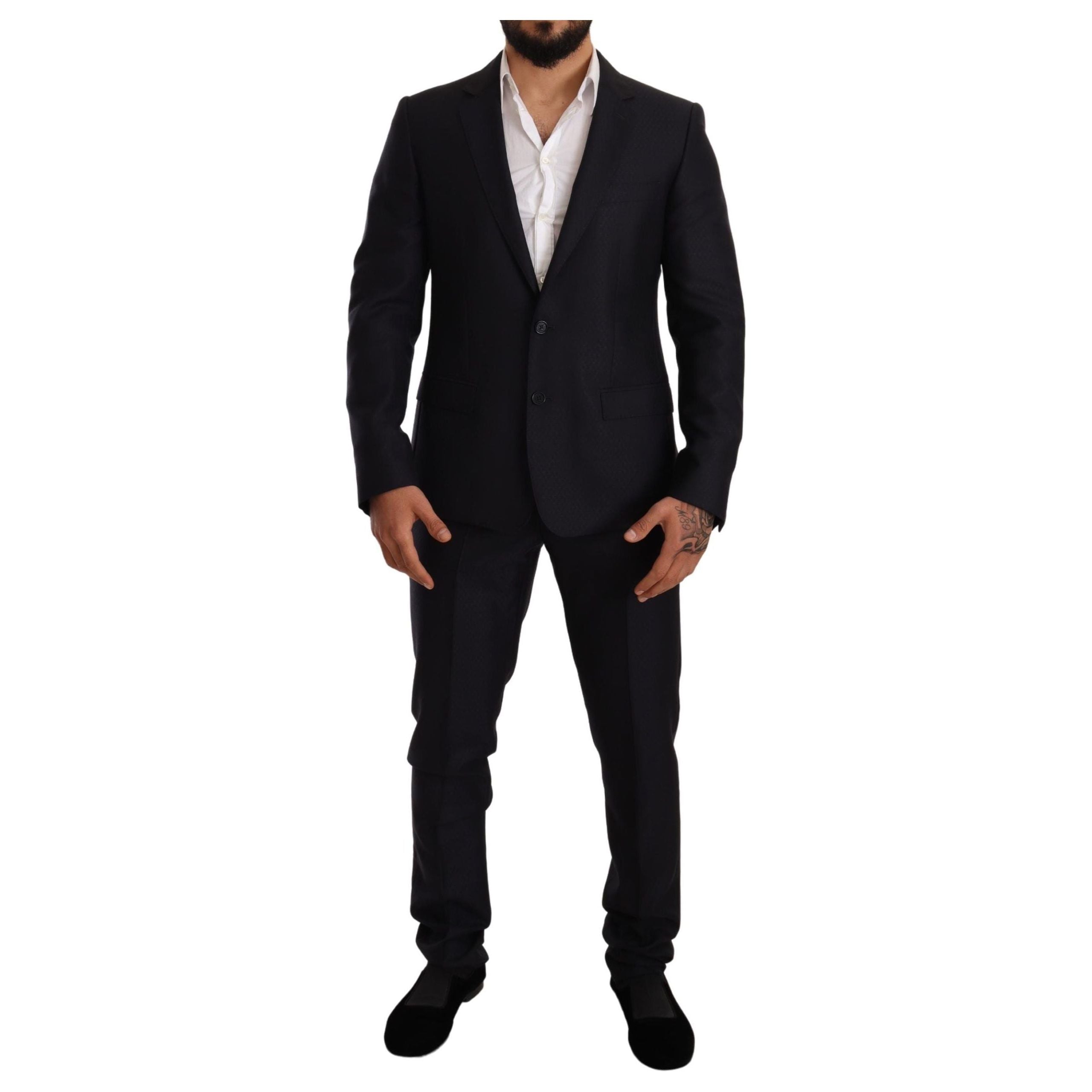 Dolce & Gabbana Blue Jacquard Wool Suit