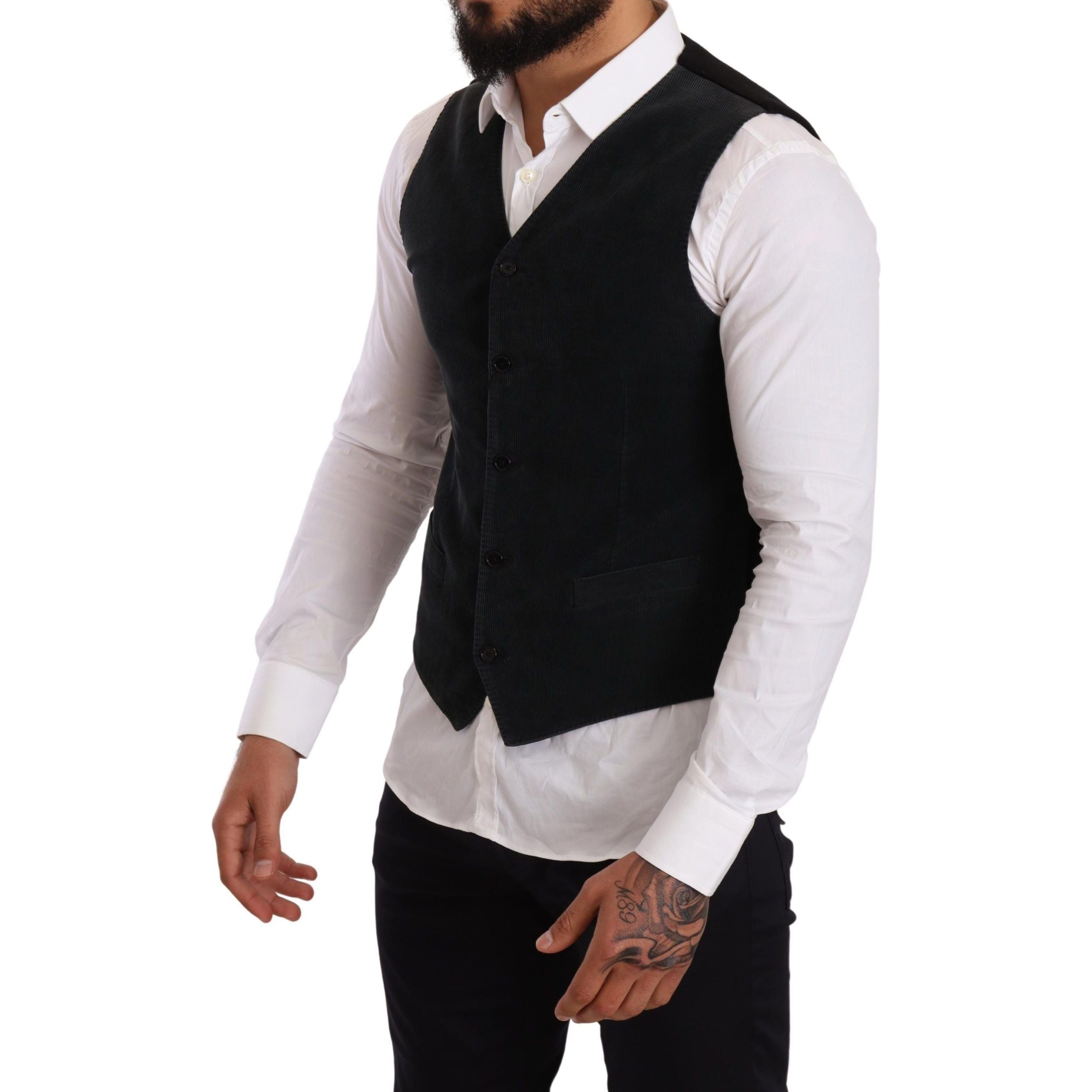 Dolce & Gabbana Black Cotton Formal Dress Vest