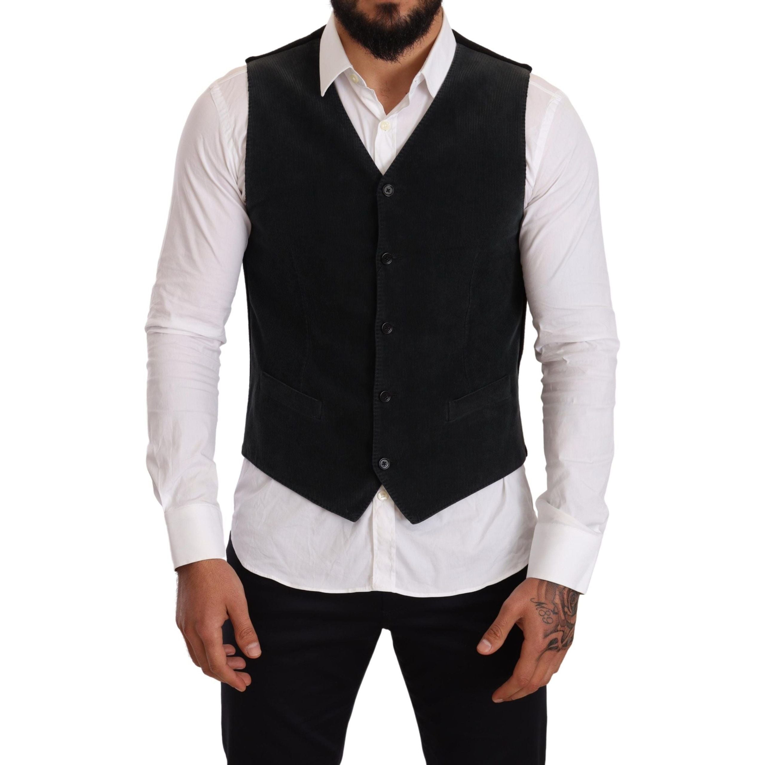 Dolce & Gabbana Black Cotton Formal Dress Vest