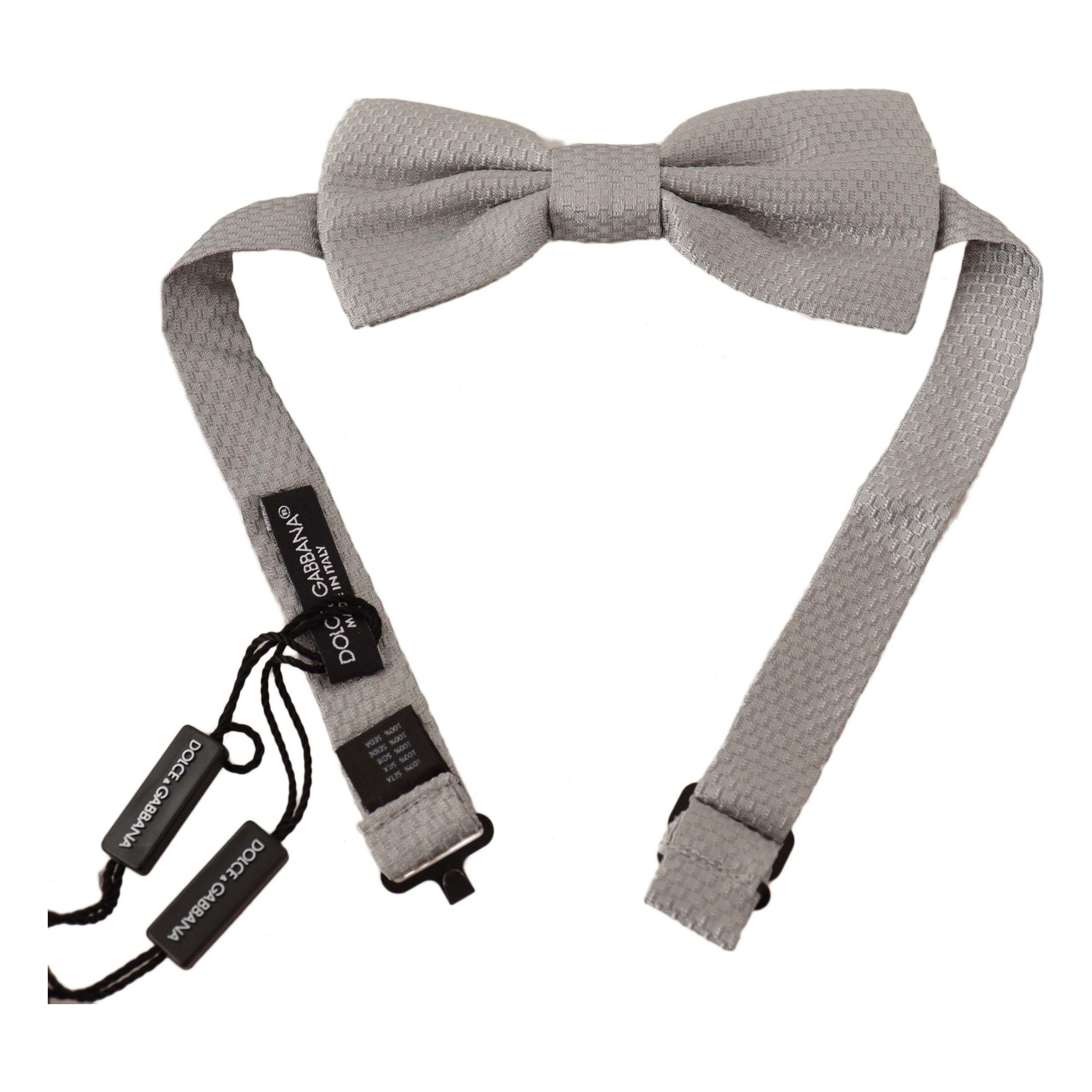 Dolce & Gabbana Silver Silk Bow Tie Accessory
