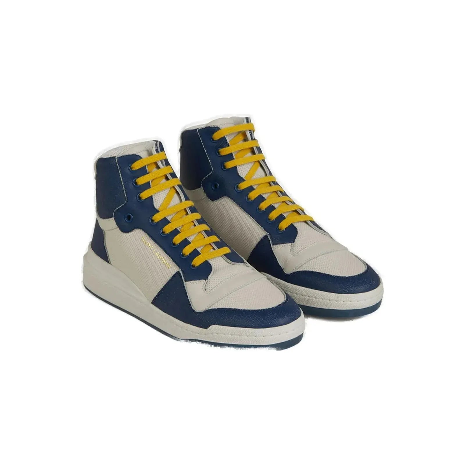Saint Laurent Blue Calf Leather Mid-Top Sneakers