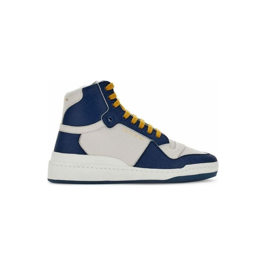 Saint Laurent Blue Calf Leather Mid-Top Sneakers