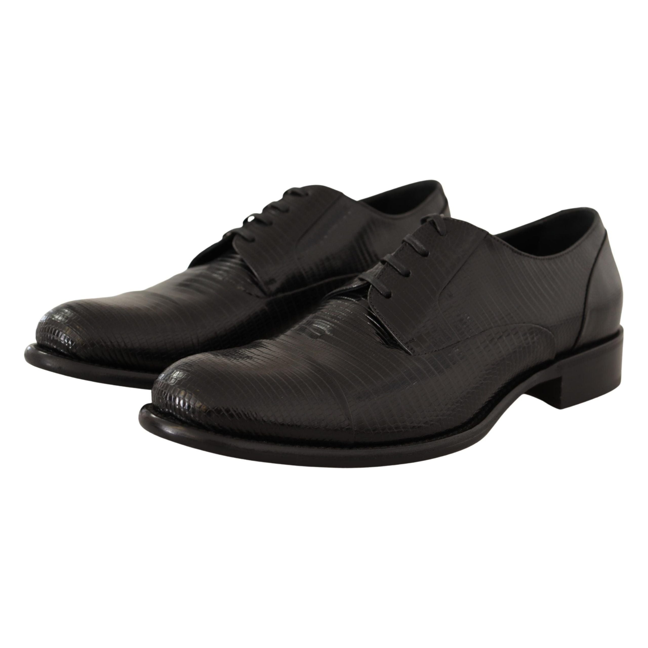 Dolce & Gabbana Black Lizard Skin Derby Shoes