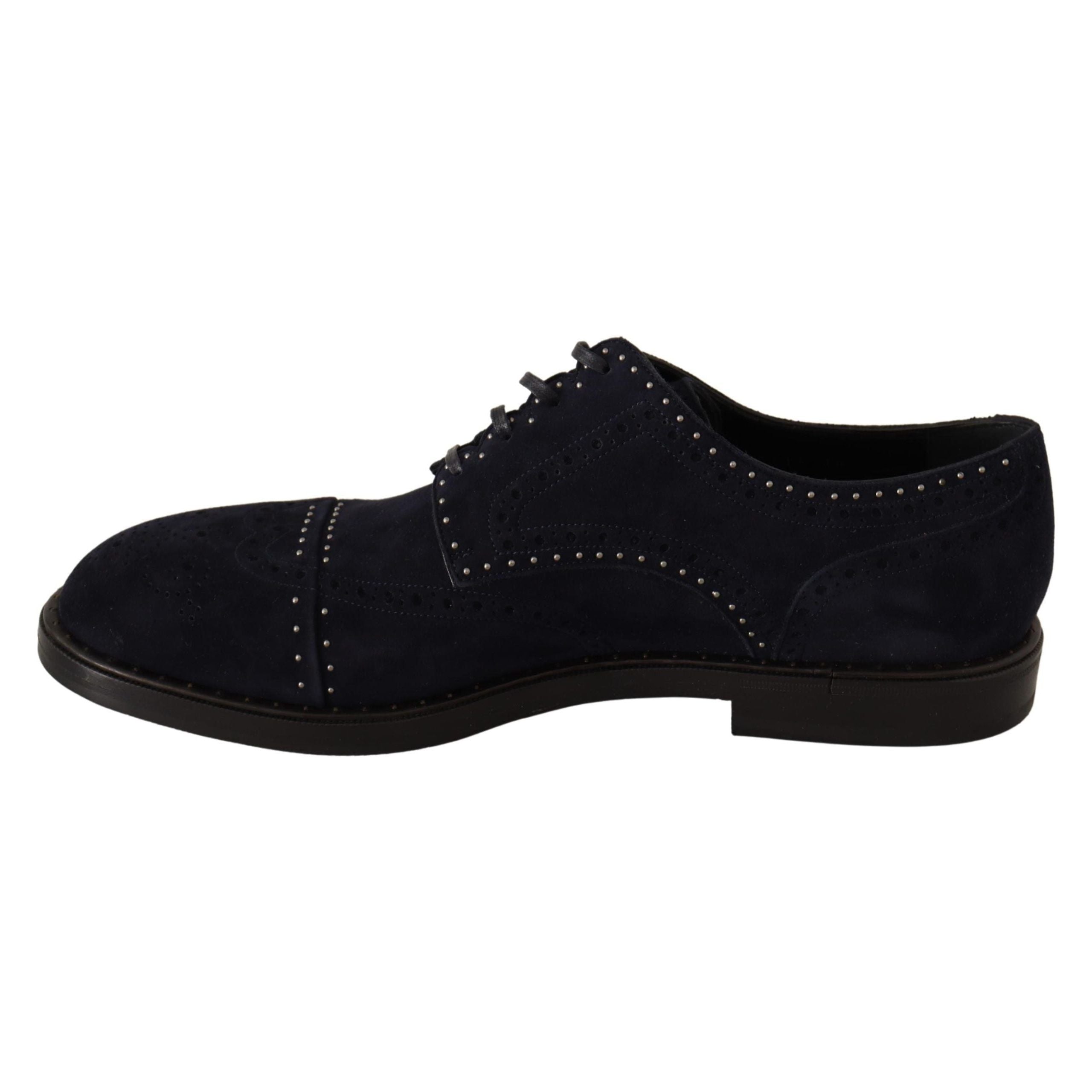 Dolce & Gabbana Black Suede Derby Shoes with Silver Studs