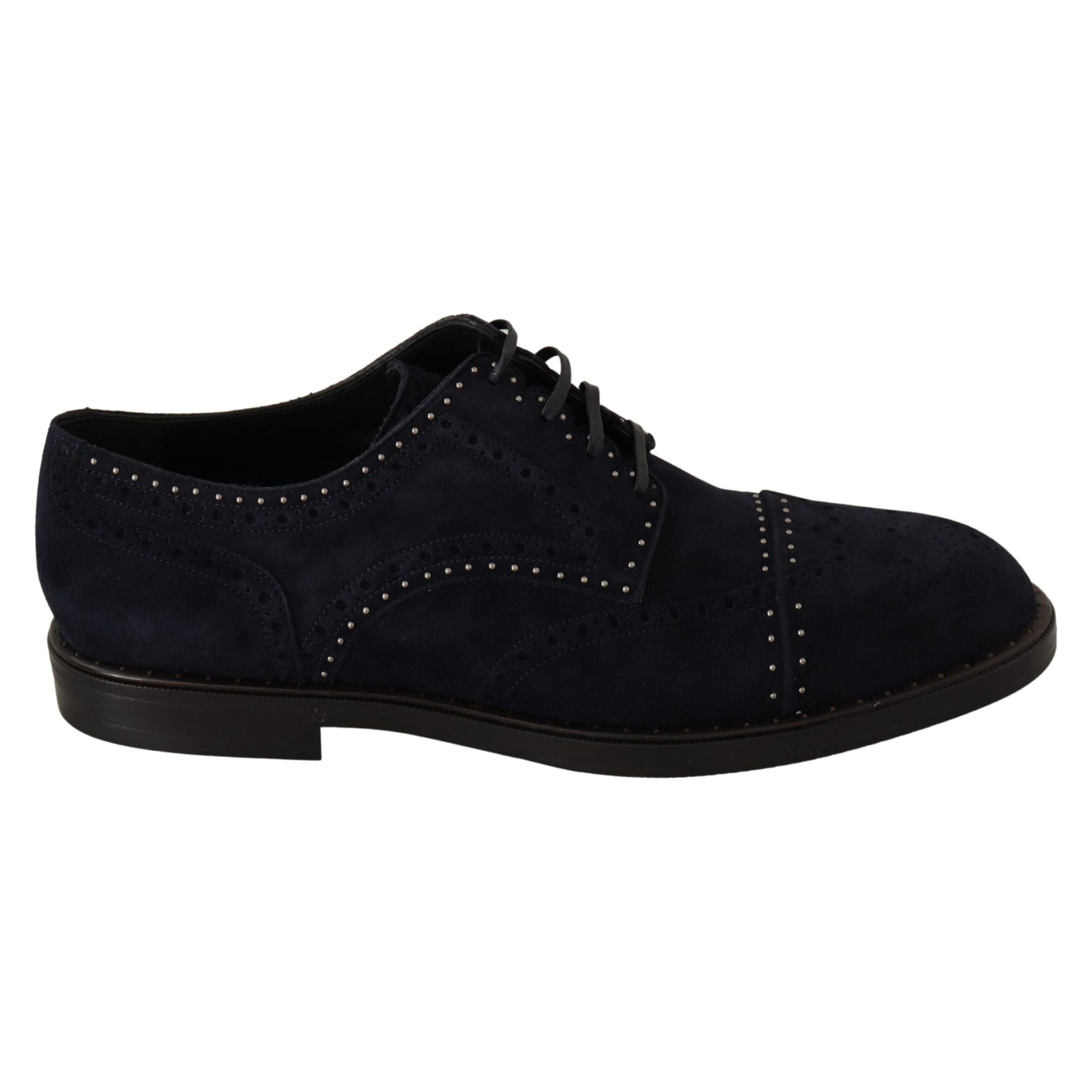 Dolce & Gabbana Black Suede Derby Shoes with Silver Studs