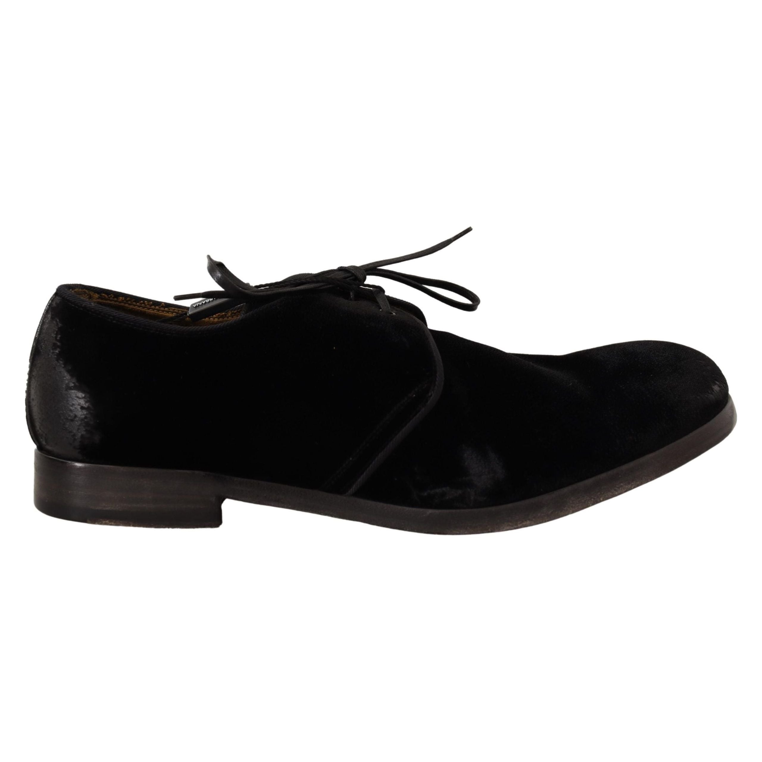 Dolce & Gabbana Black Velvet Derby Shoes for Refined Style