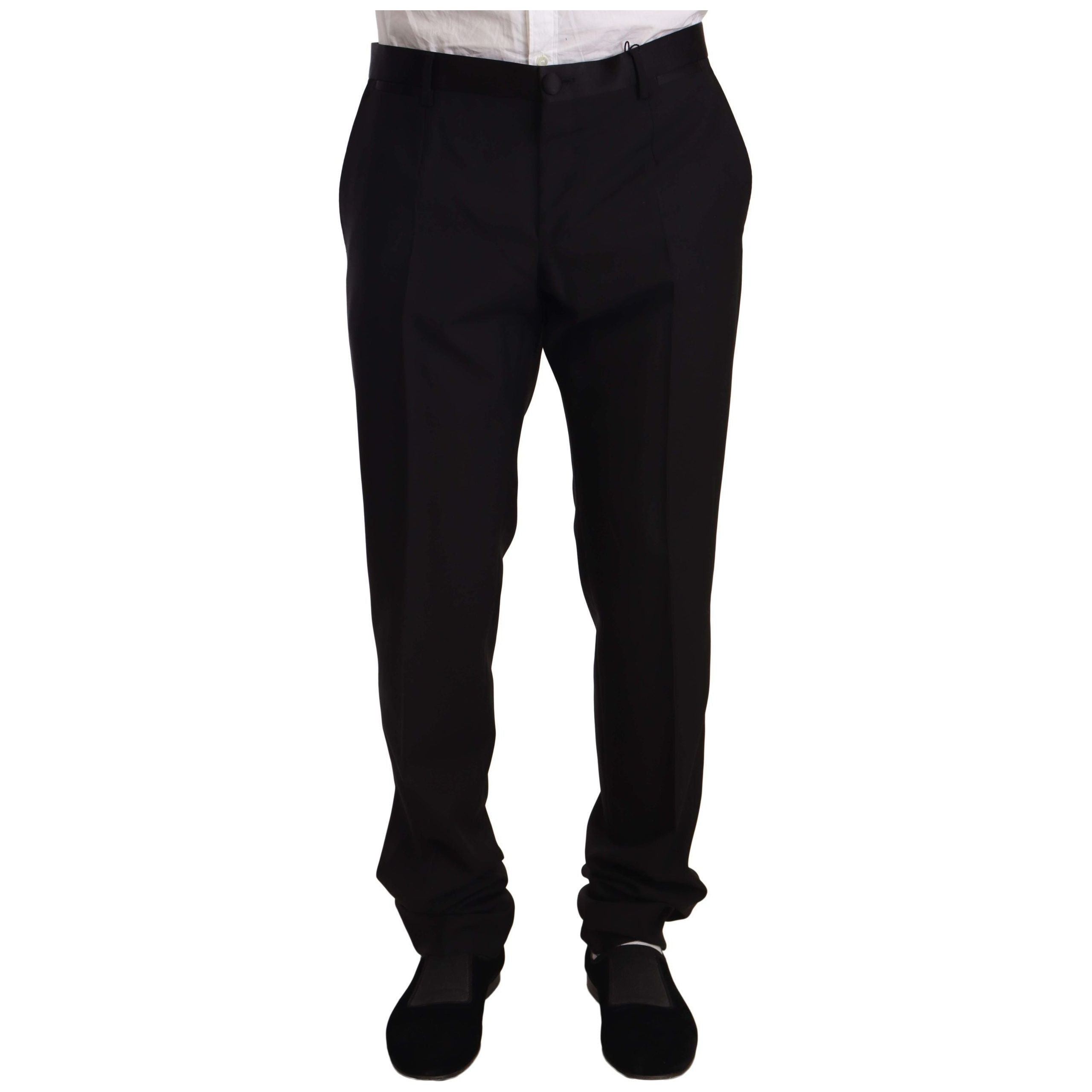 Dolce & Gabbana Black Virgin Wool Skinny Tuxedo Trousers