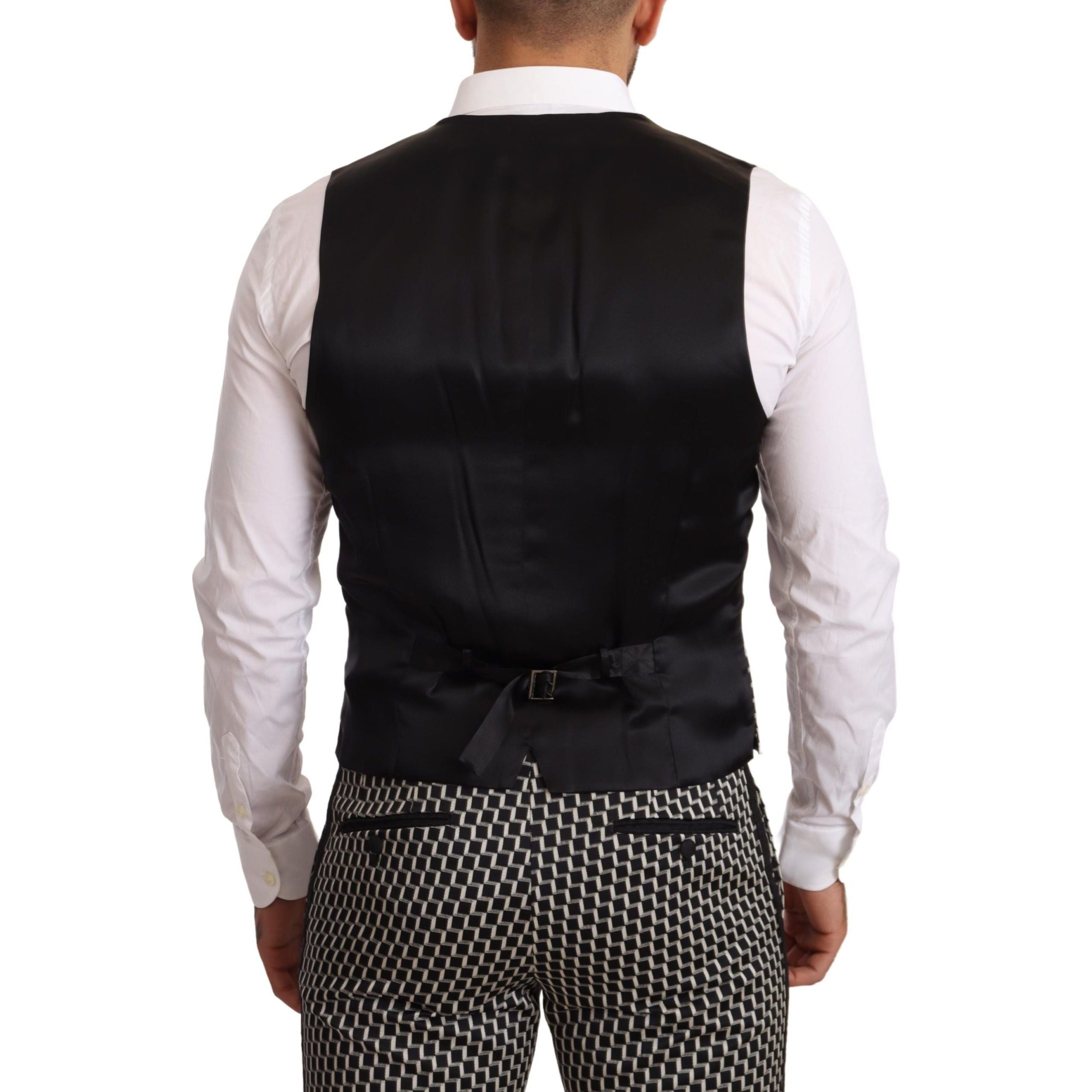 Dolce & Gabbana Black Wool Check Three-Piece Suit