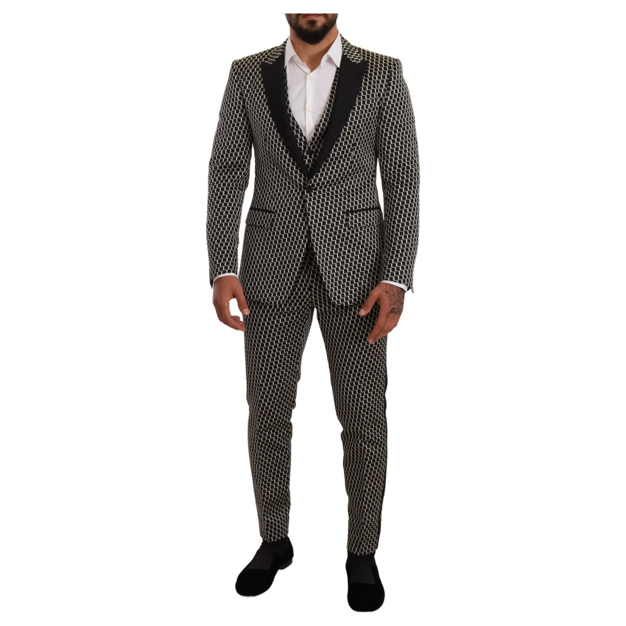 Dolce & Gabbana Black Wool Check Three-Piece Suit