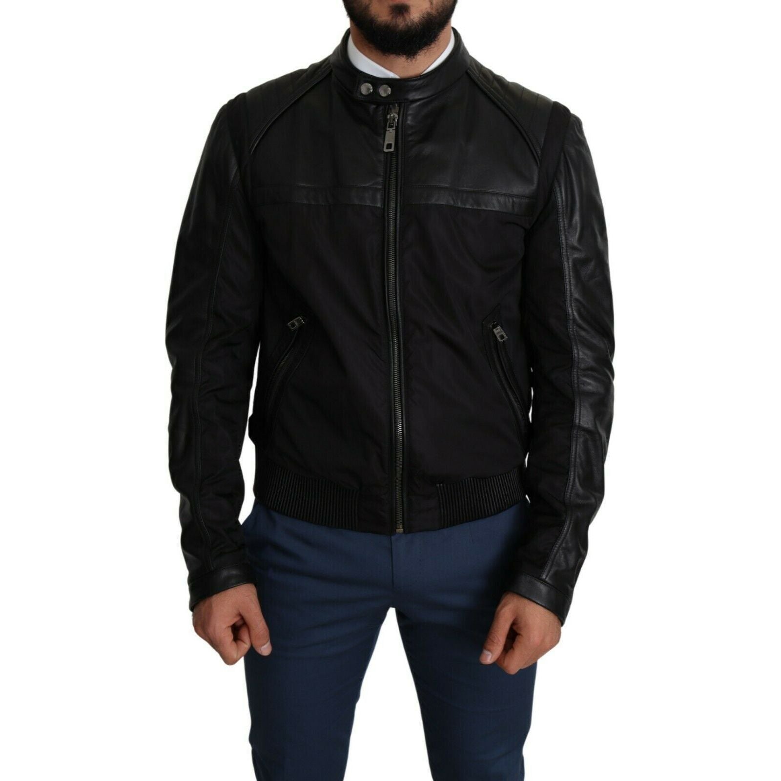 Dolce & Gabbana Black Leather Bomber Jacket