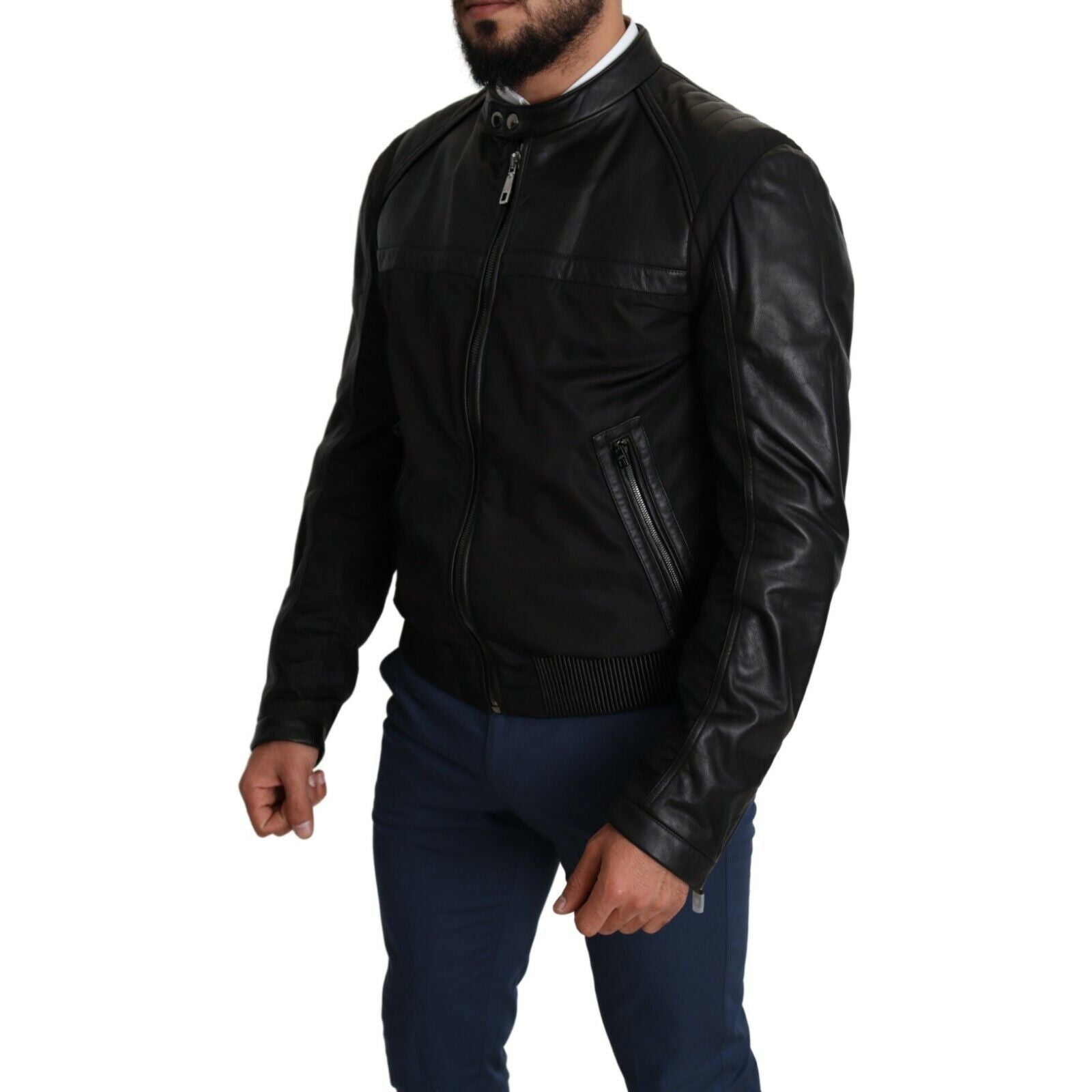 Dolce & Gabbana Black Leather Bomber Jacket